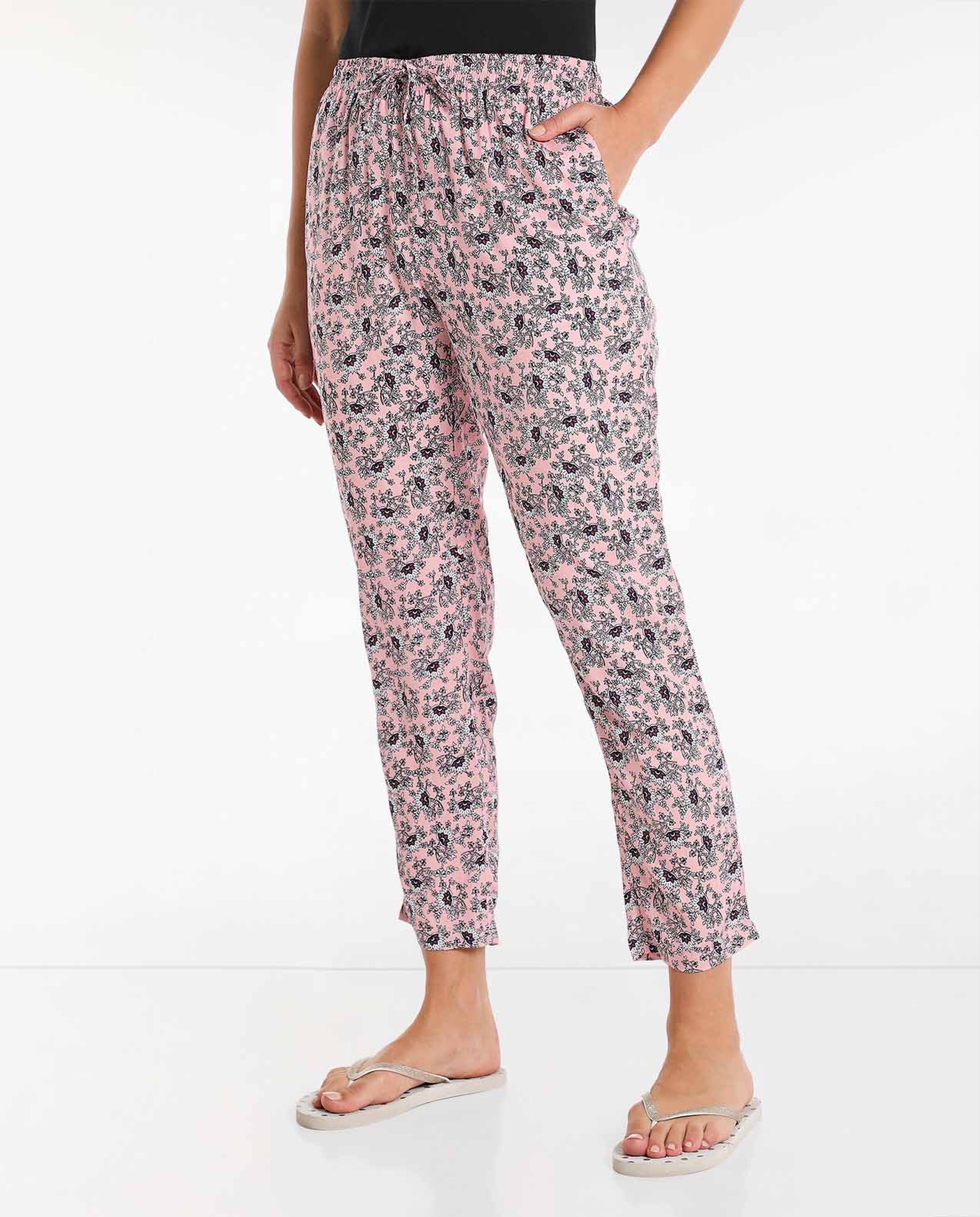 Printed Woven Pajama Pants with Drawstring Waist