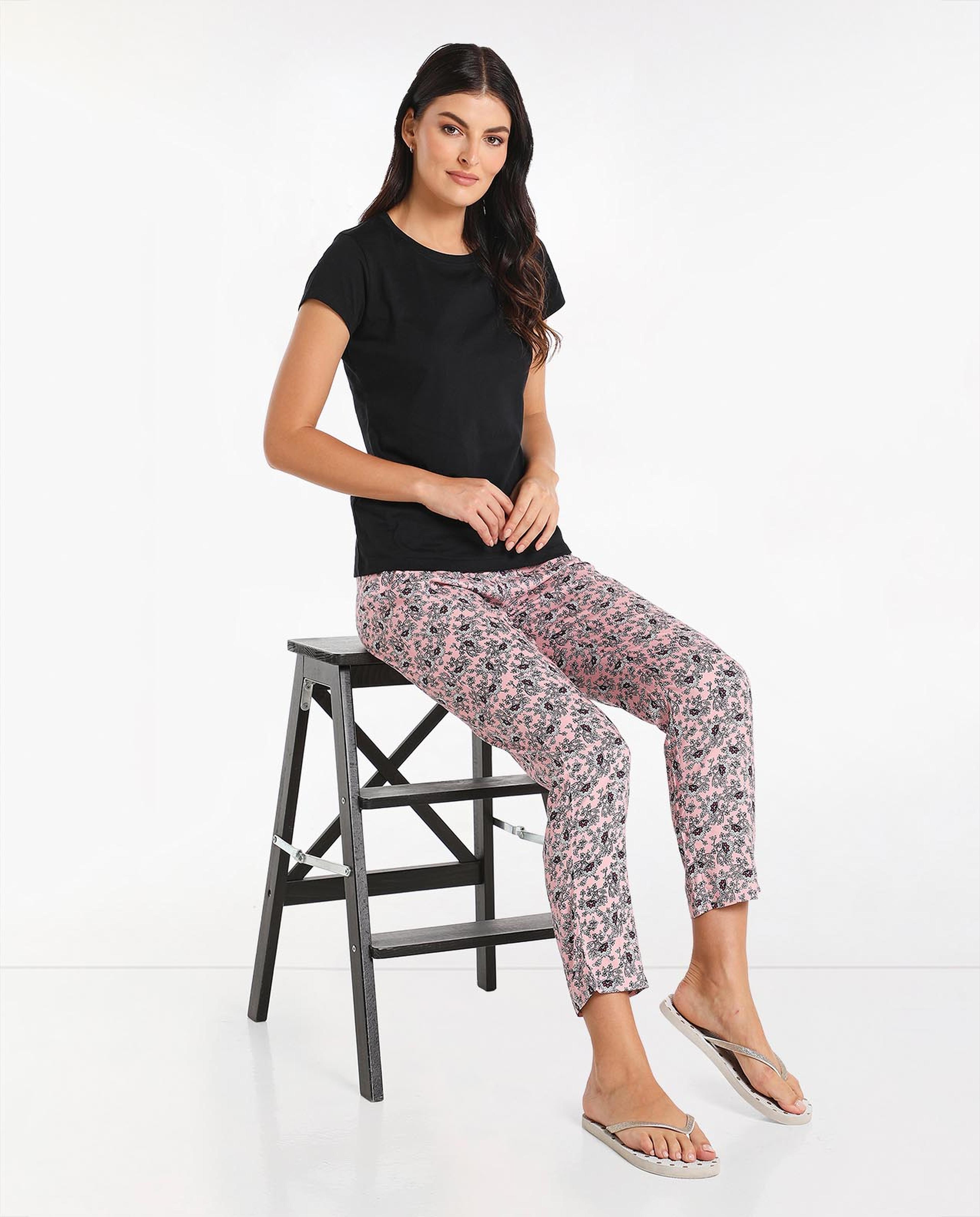 Printed Woven Pajama Pants with Drawstring Waist