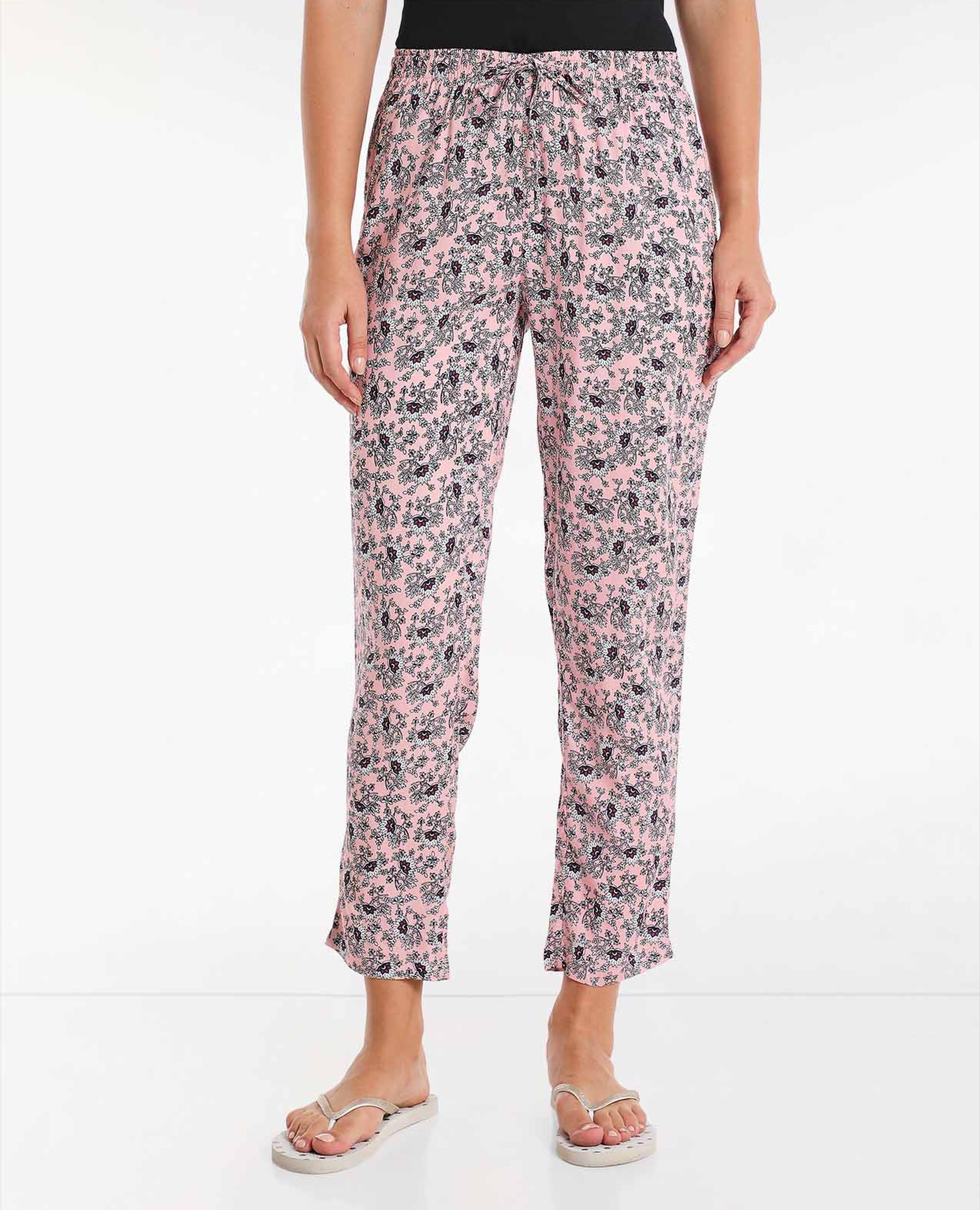 Printed Woven Pajama Pants with Drawstring Waist