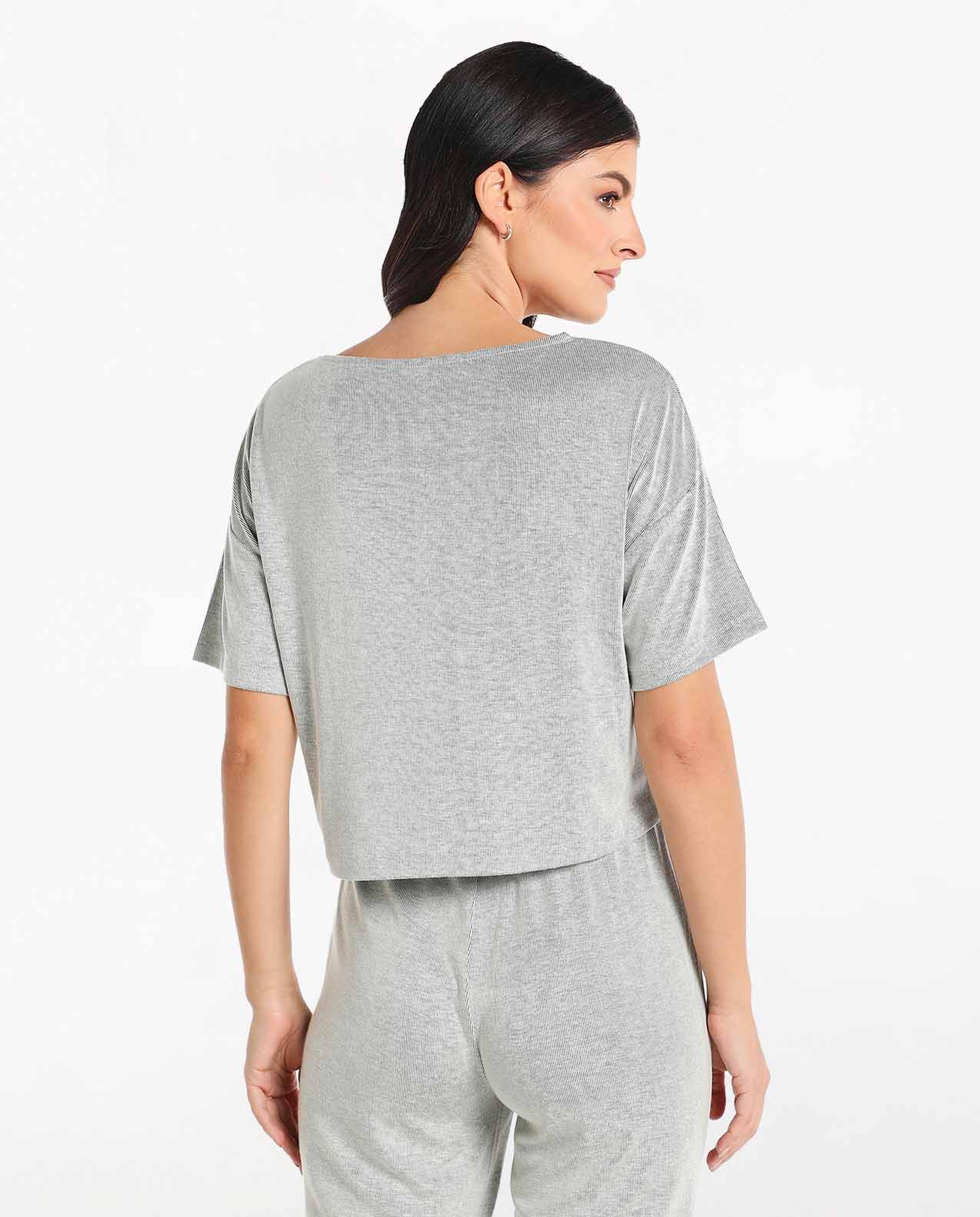 Basic Solid Boxy Night Top with Crew Neck and Short Sleeve