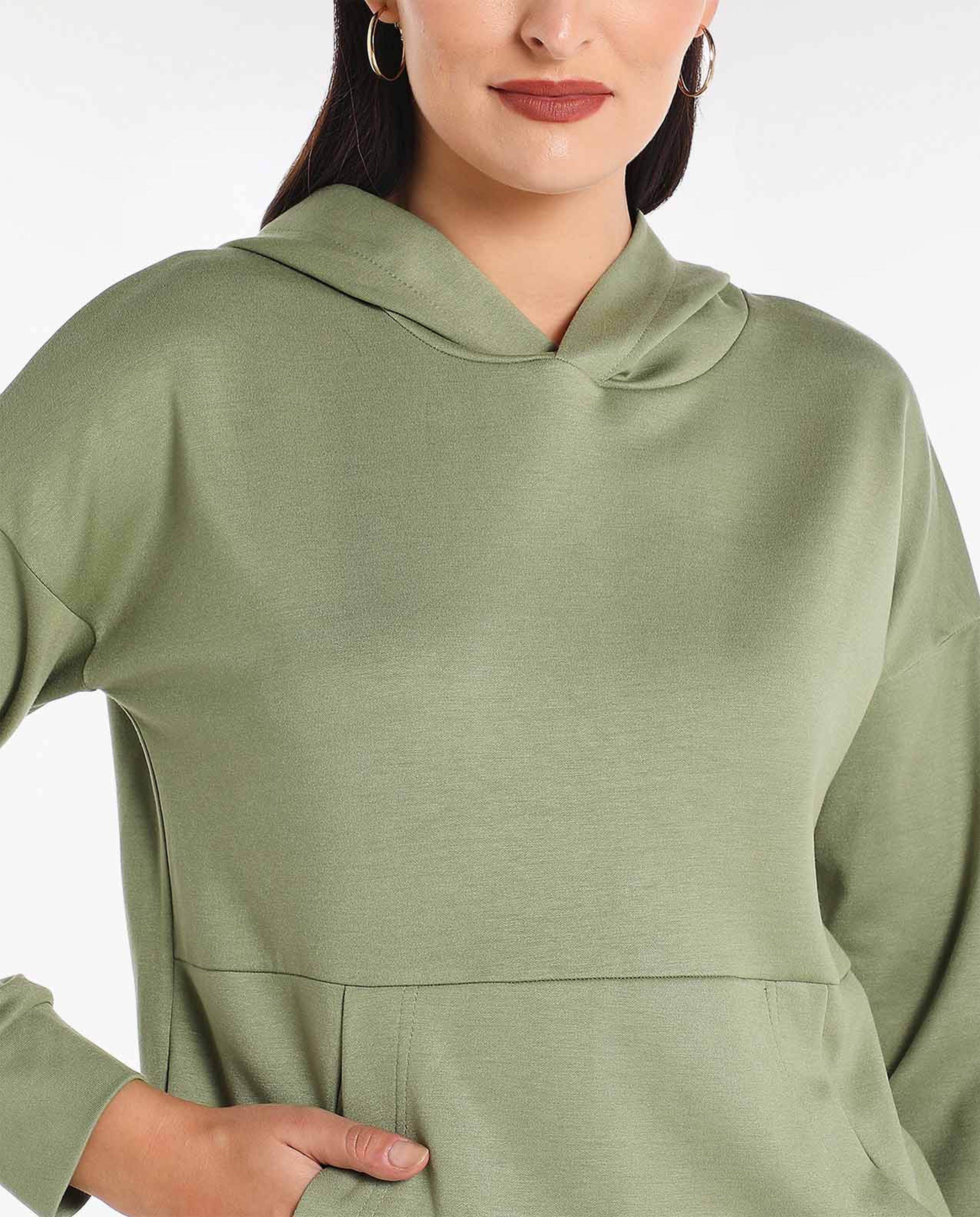 Solid Hooded Active Sweat T-Shirt with Long Sleeve
