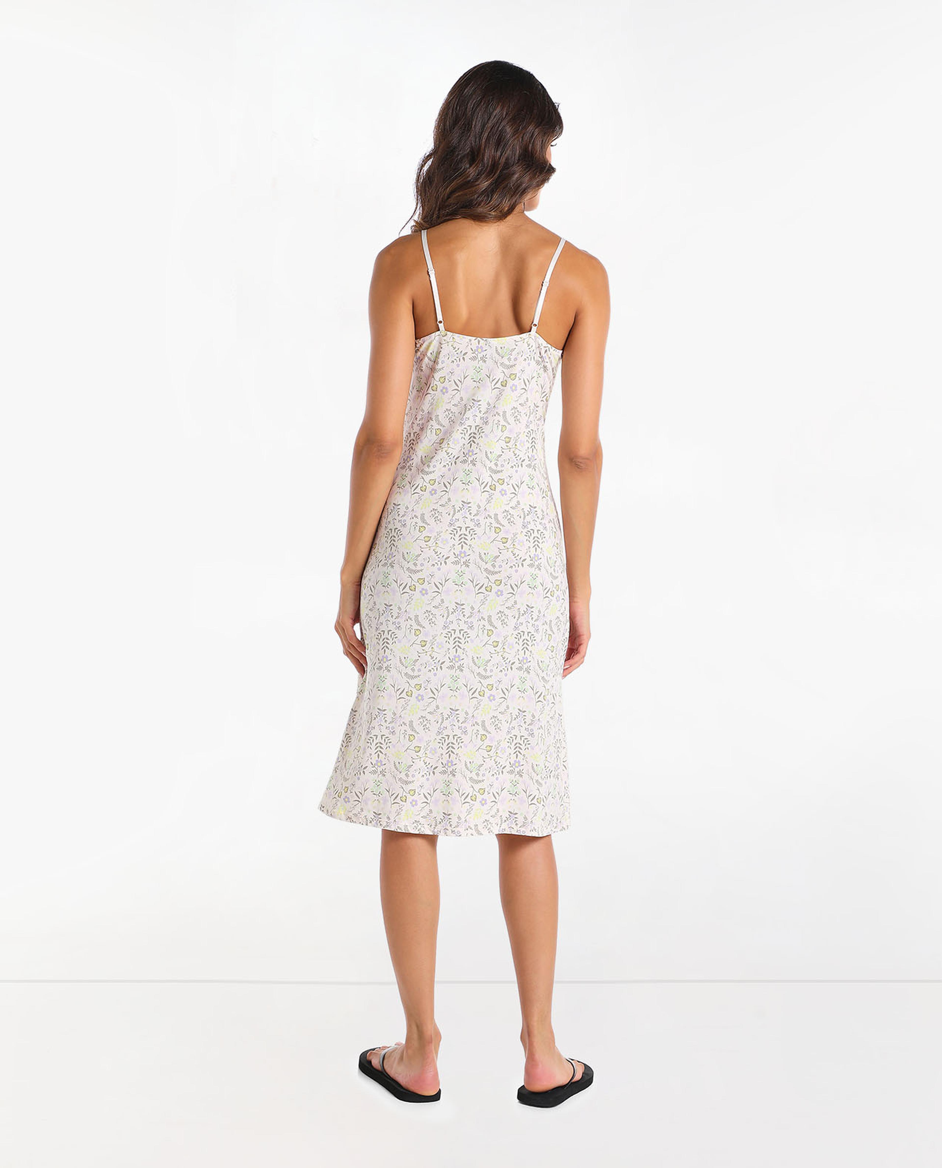 Printed Midi Cami Night Gown with V-Neck