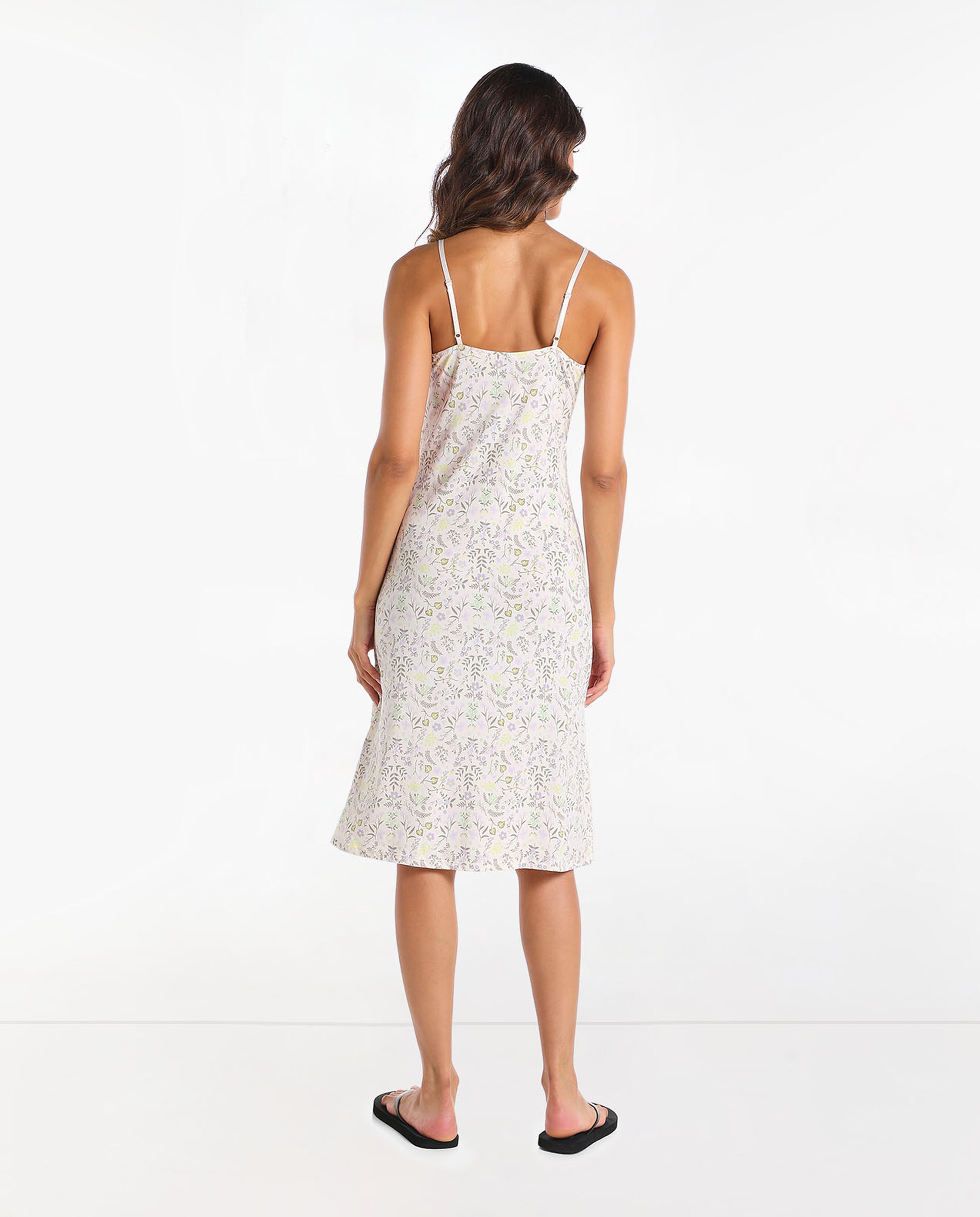 Printed Midi Cami Night Gown with V-Neck