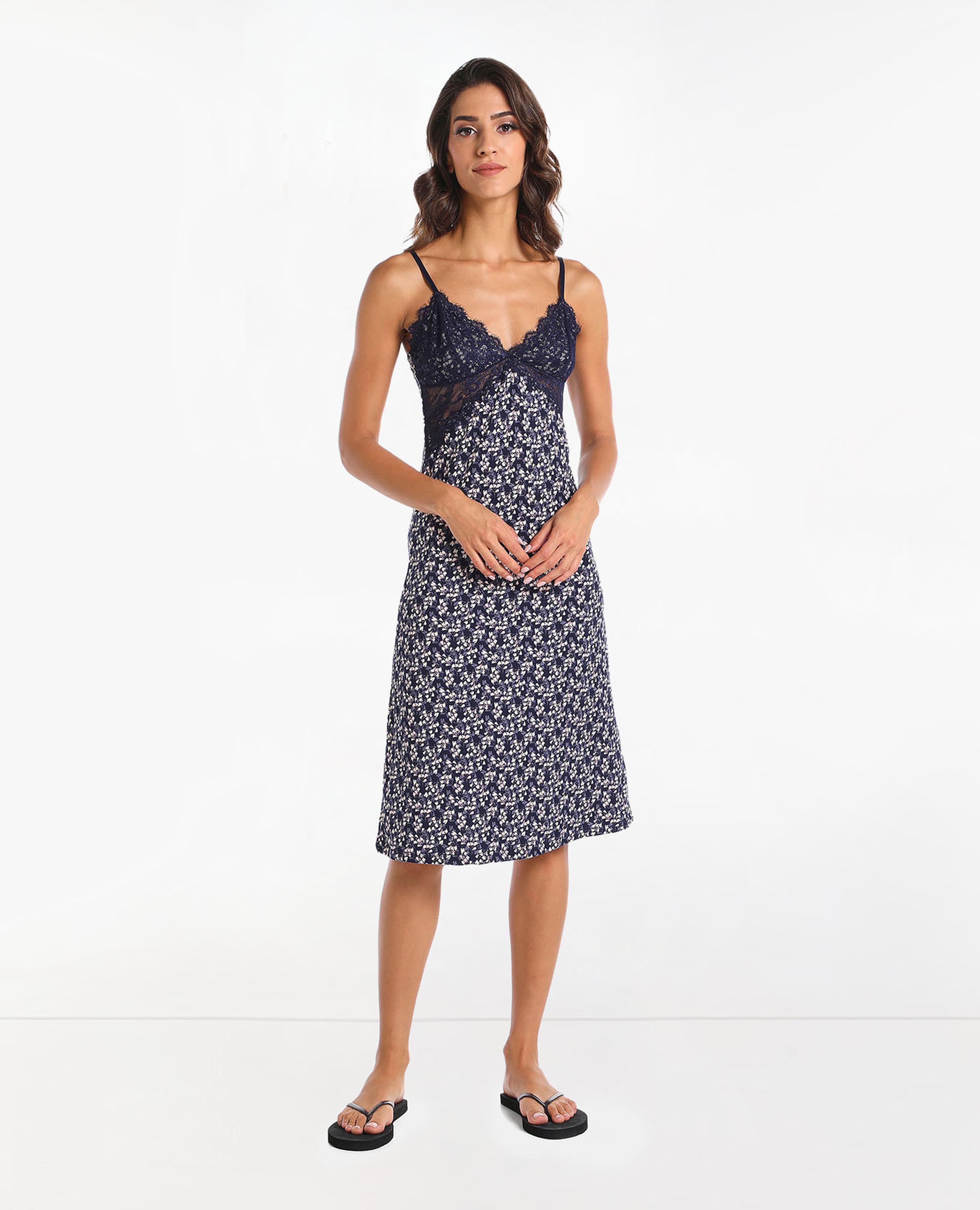 Printed Midi Cami Night Gown with V-Neck
