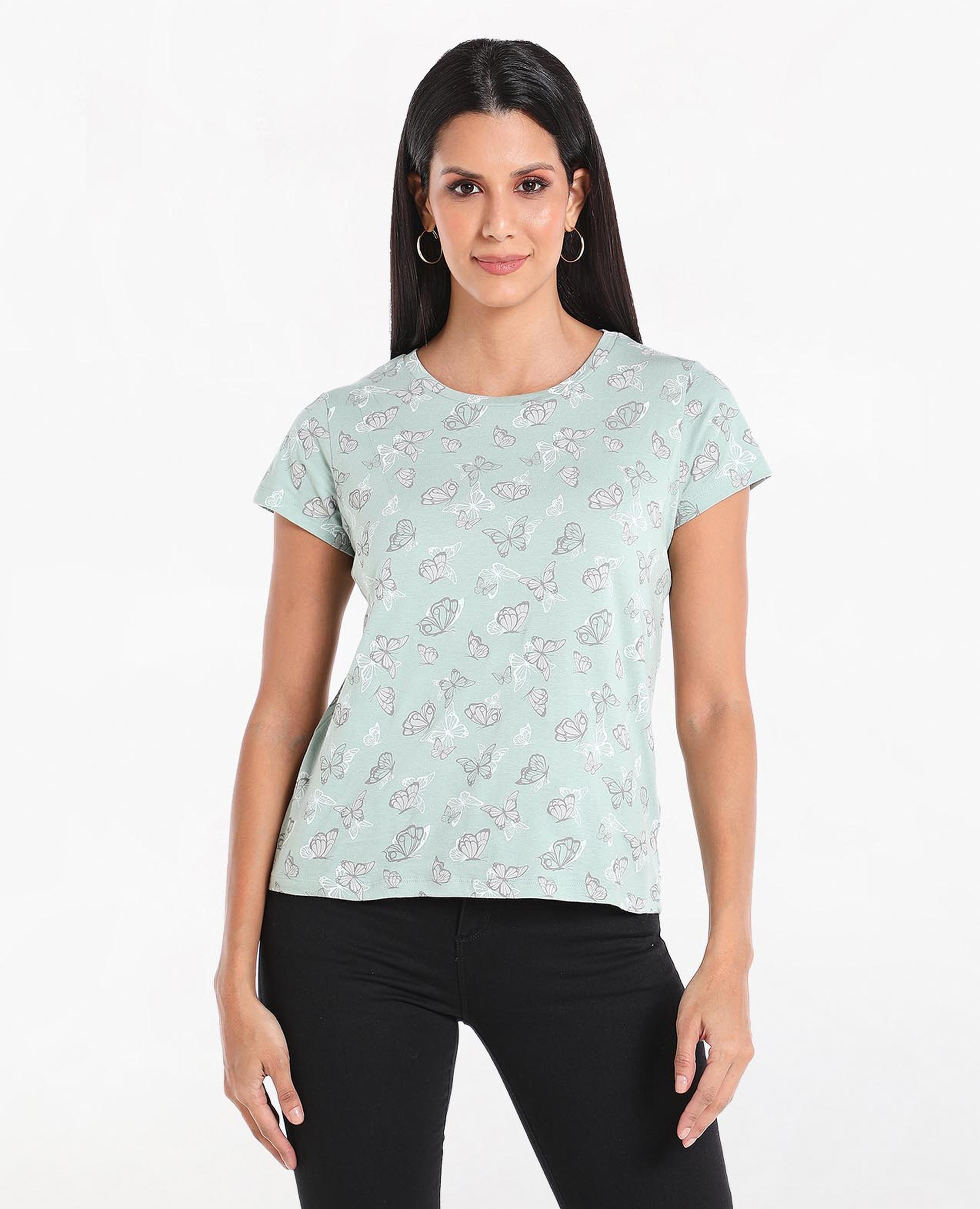 Printed T-Shirt with Round Neck and Short Sleeves