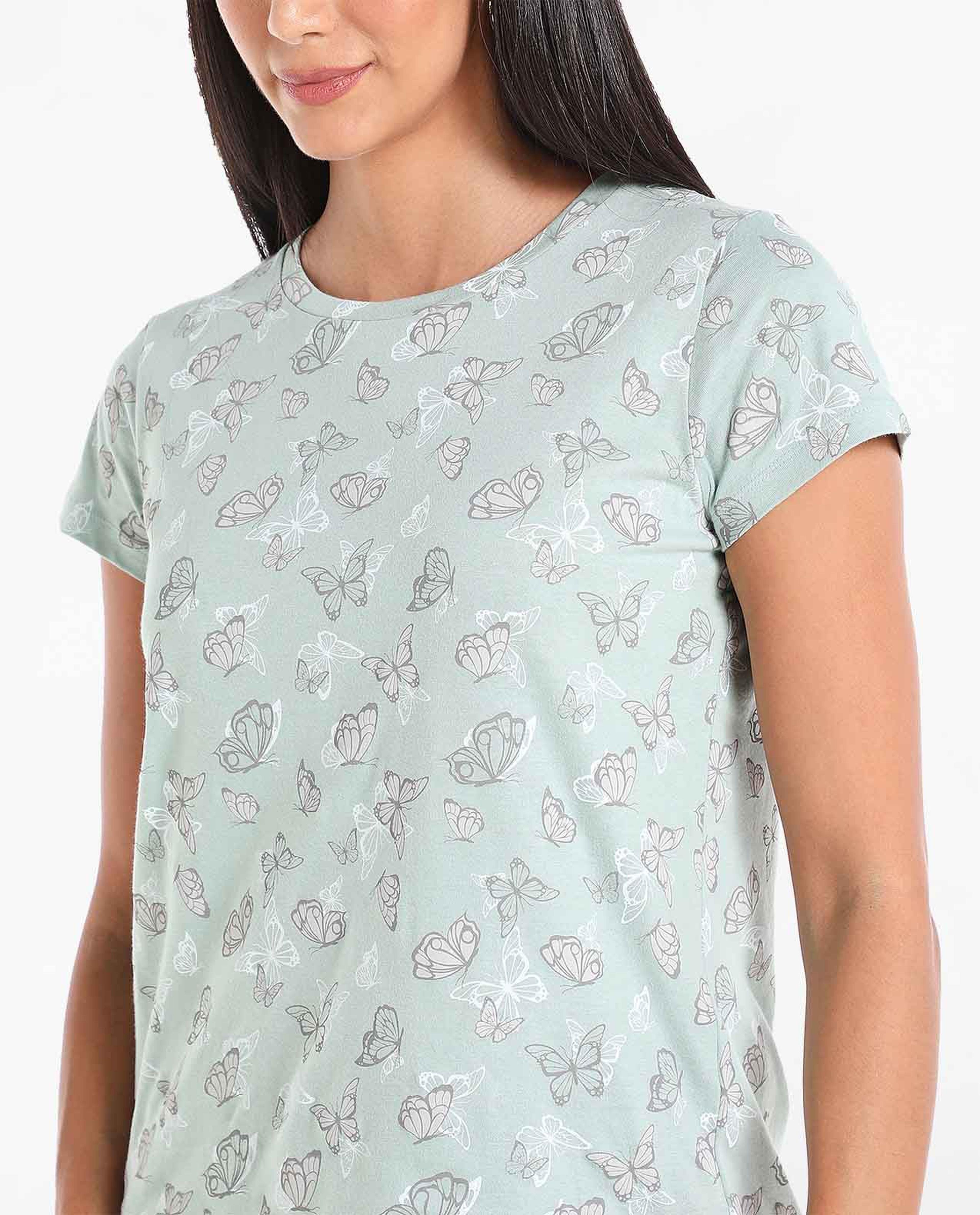 Printed T-Shirt with Round Neck and Short Sleeves