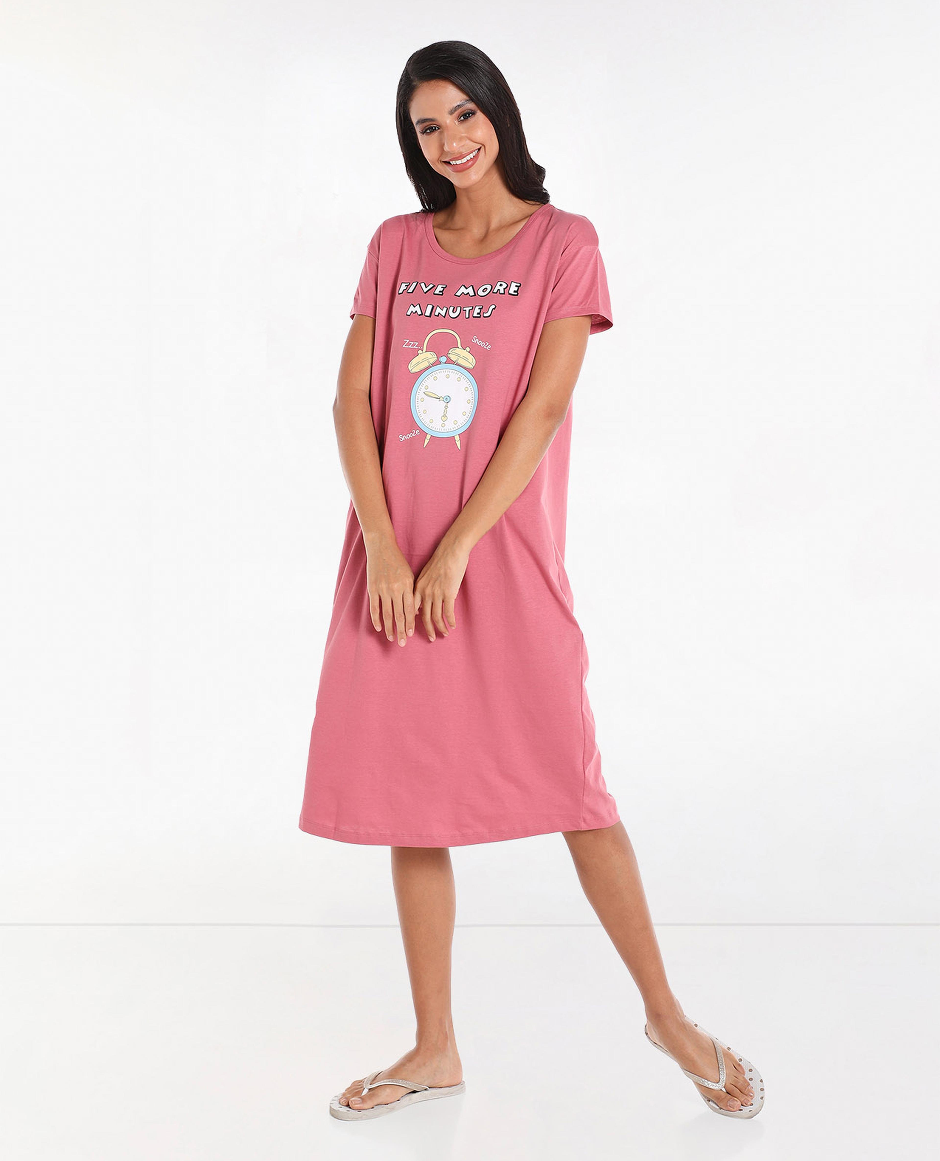 Graphic Printed Sleep T-Shirt with Round Neck and Short Sleeves