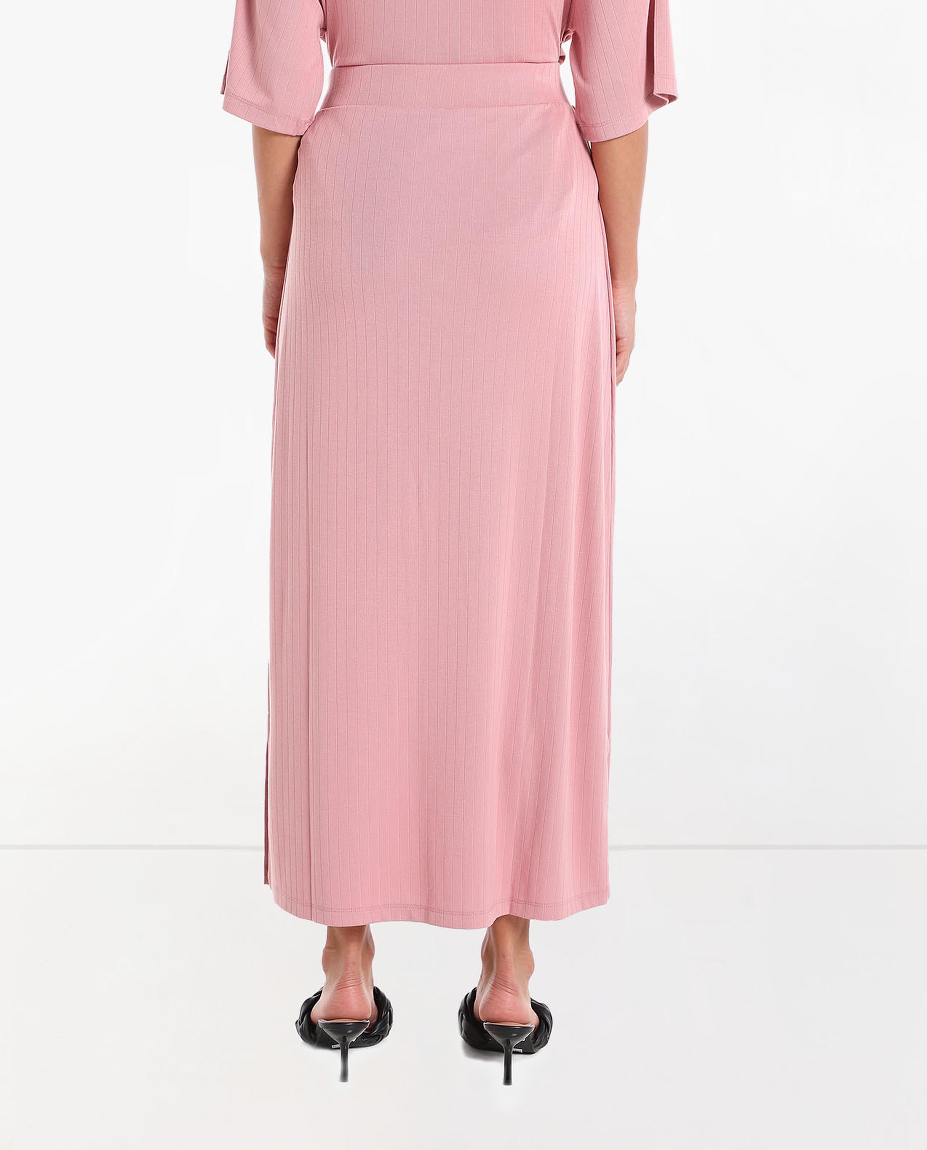 Solid Ribbed Midi Skirt with Elasticated Waist