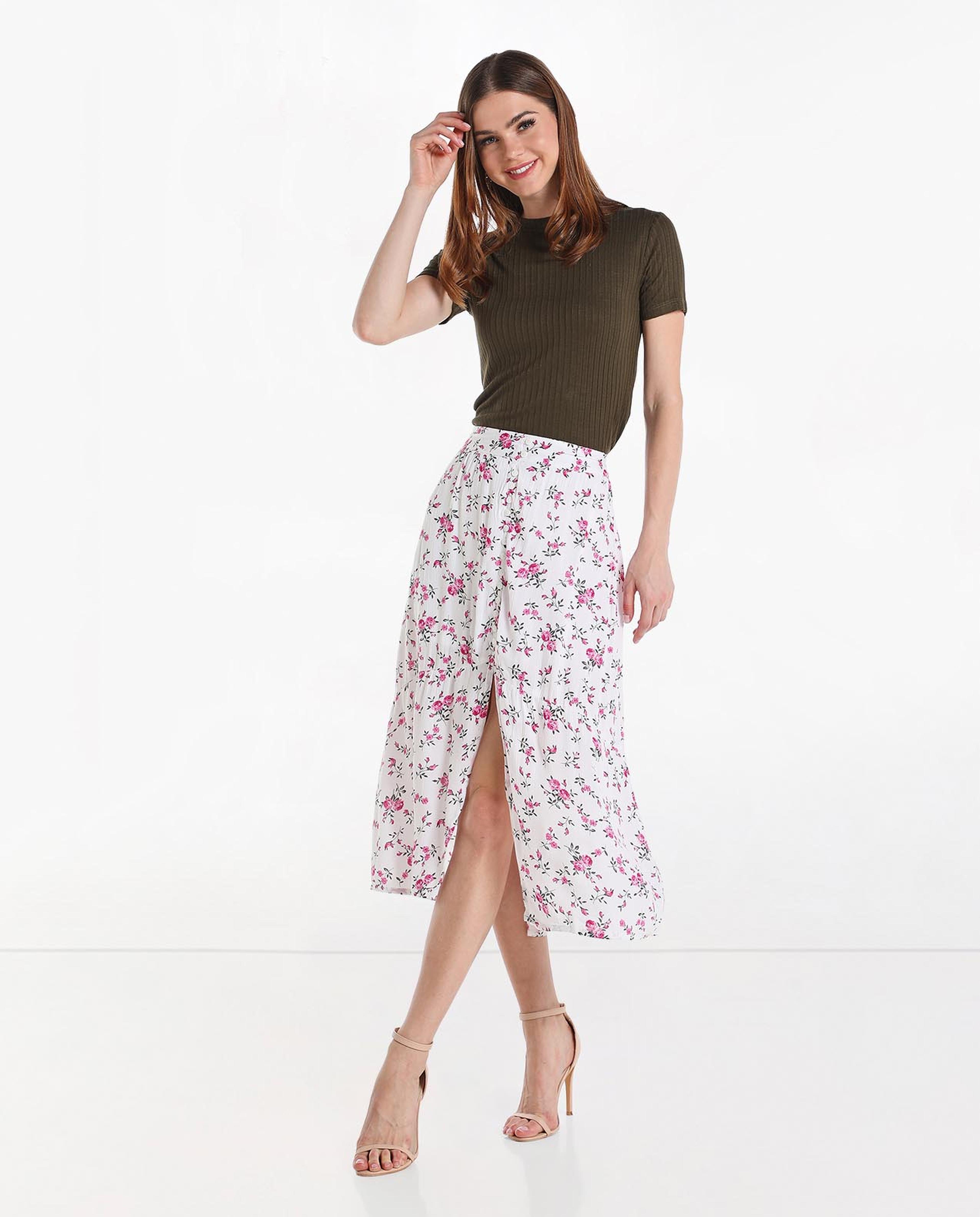 Printed A-Line Skirt with Back Elasticated Waist