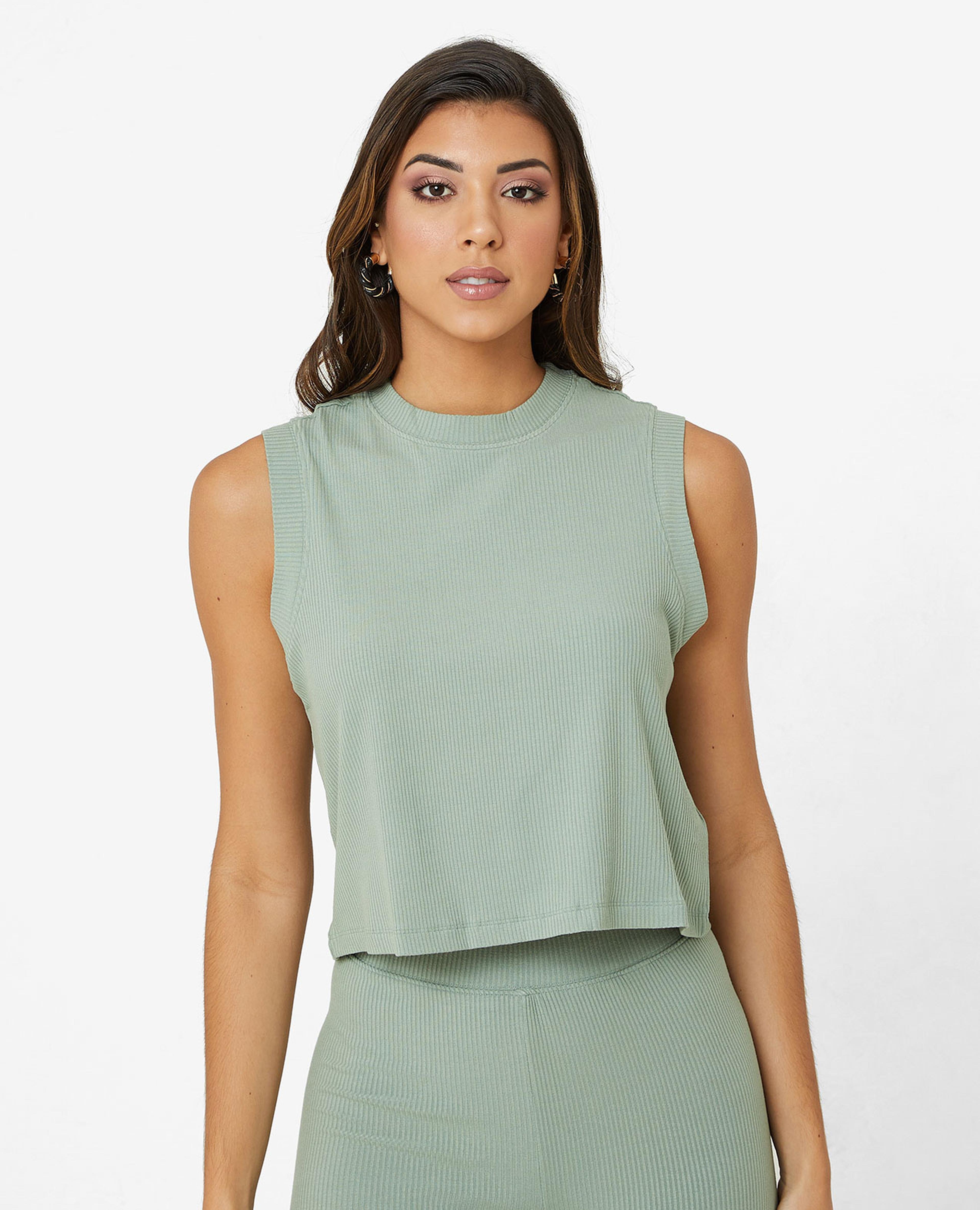 Colorblock Ribbed Camisole Top With Built In Bra And Sleeveless