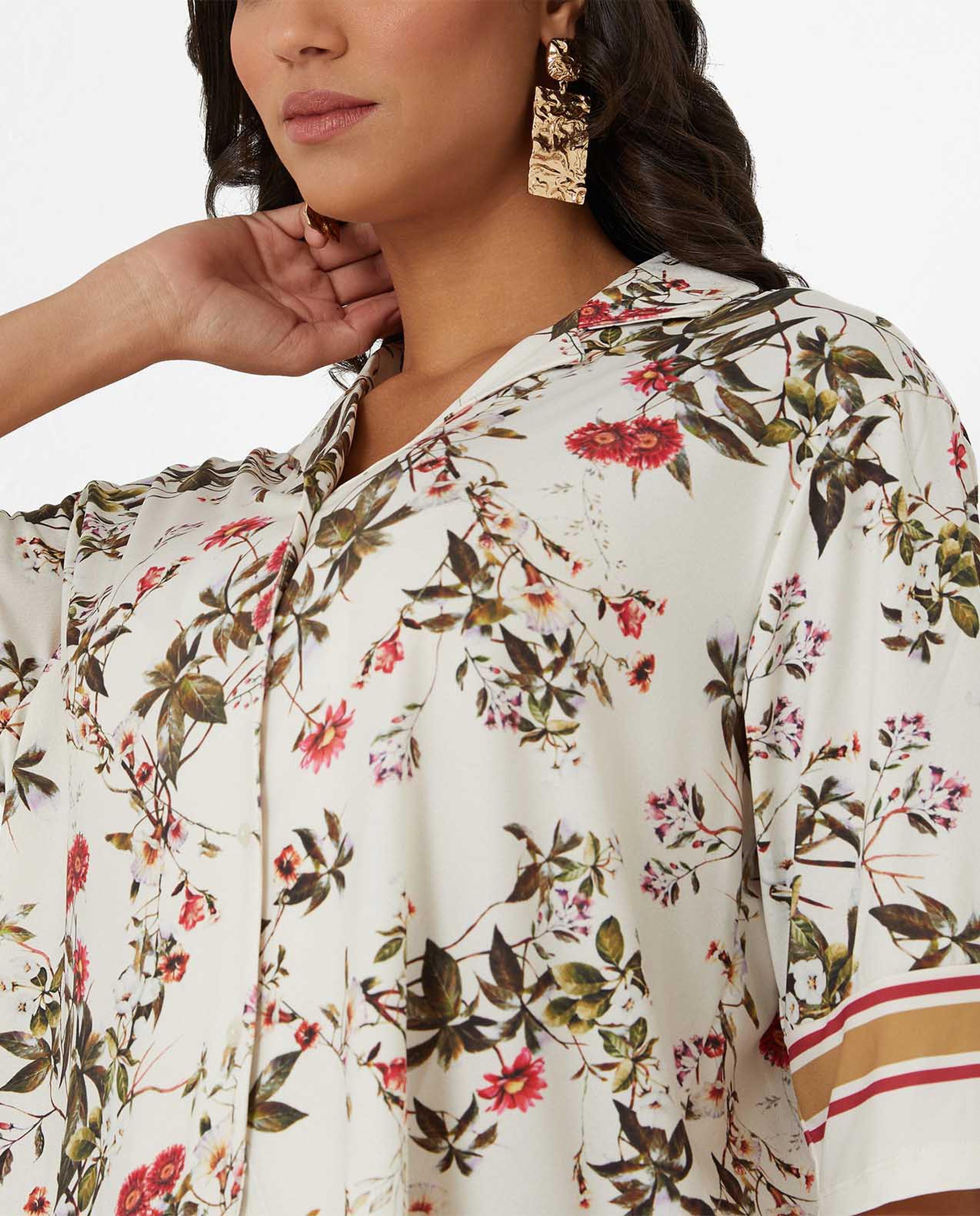 Floral Printed Casual Jacket with Button Closure