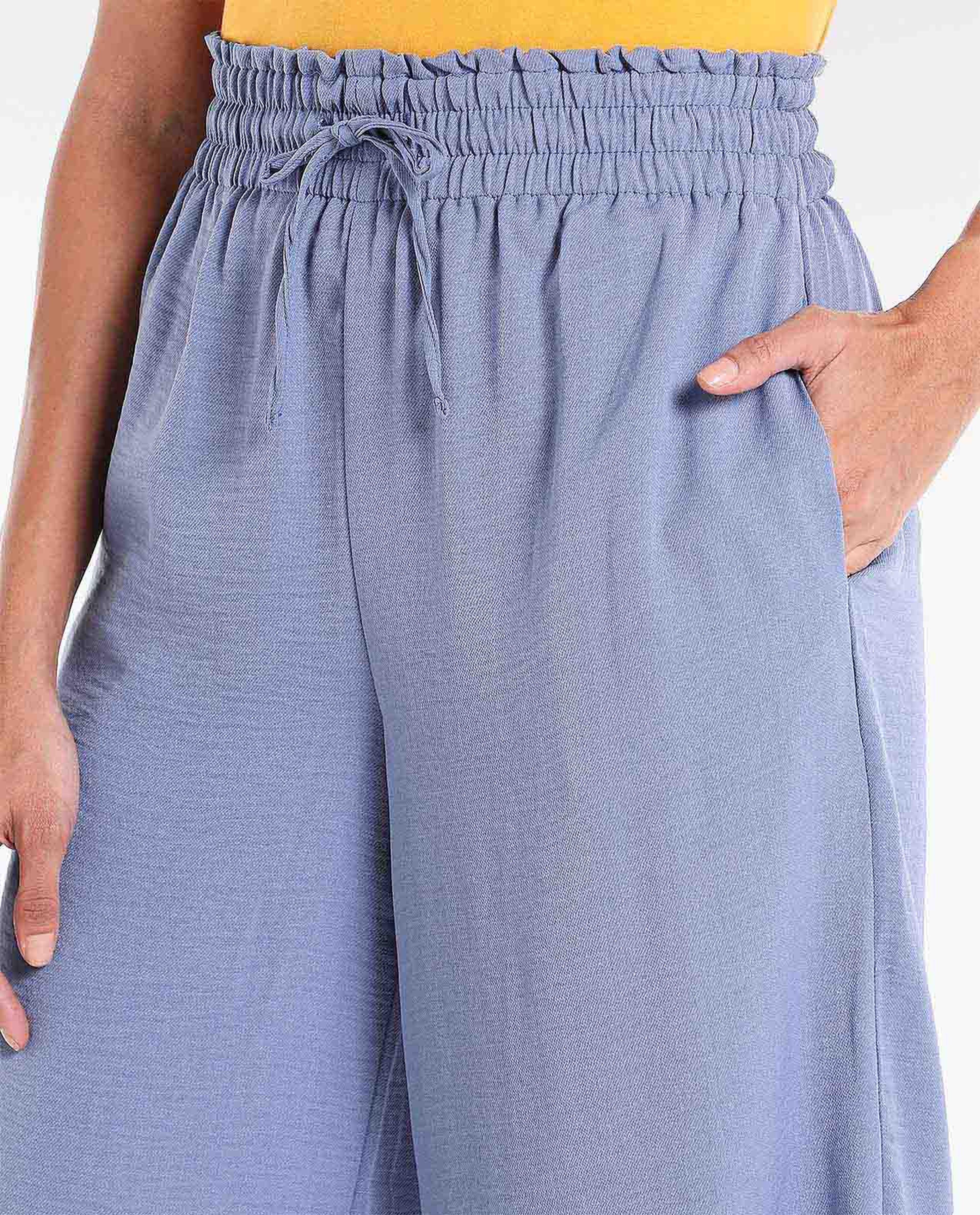 Solid Mid-Rise Culottes with Drawstring Closure