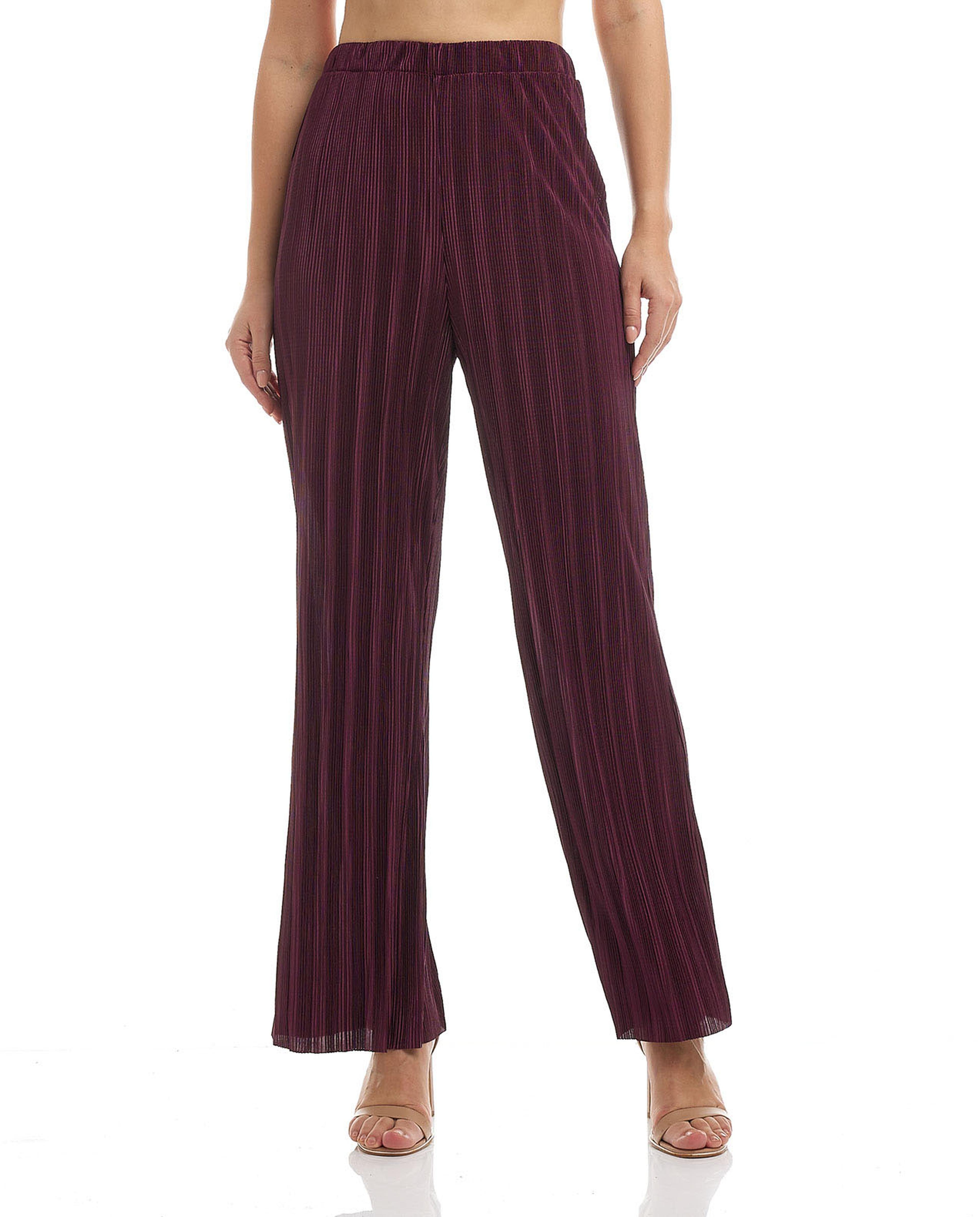 Solid Parallel Pants with Elastic Waist