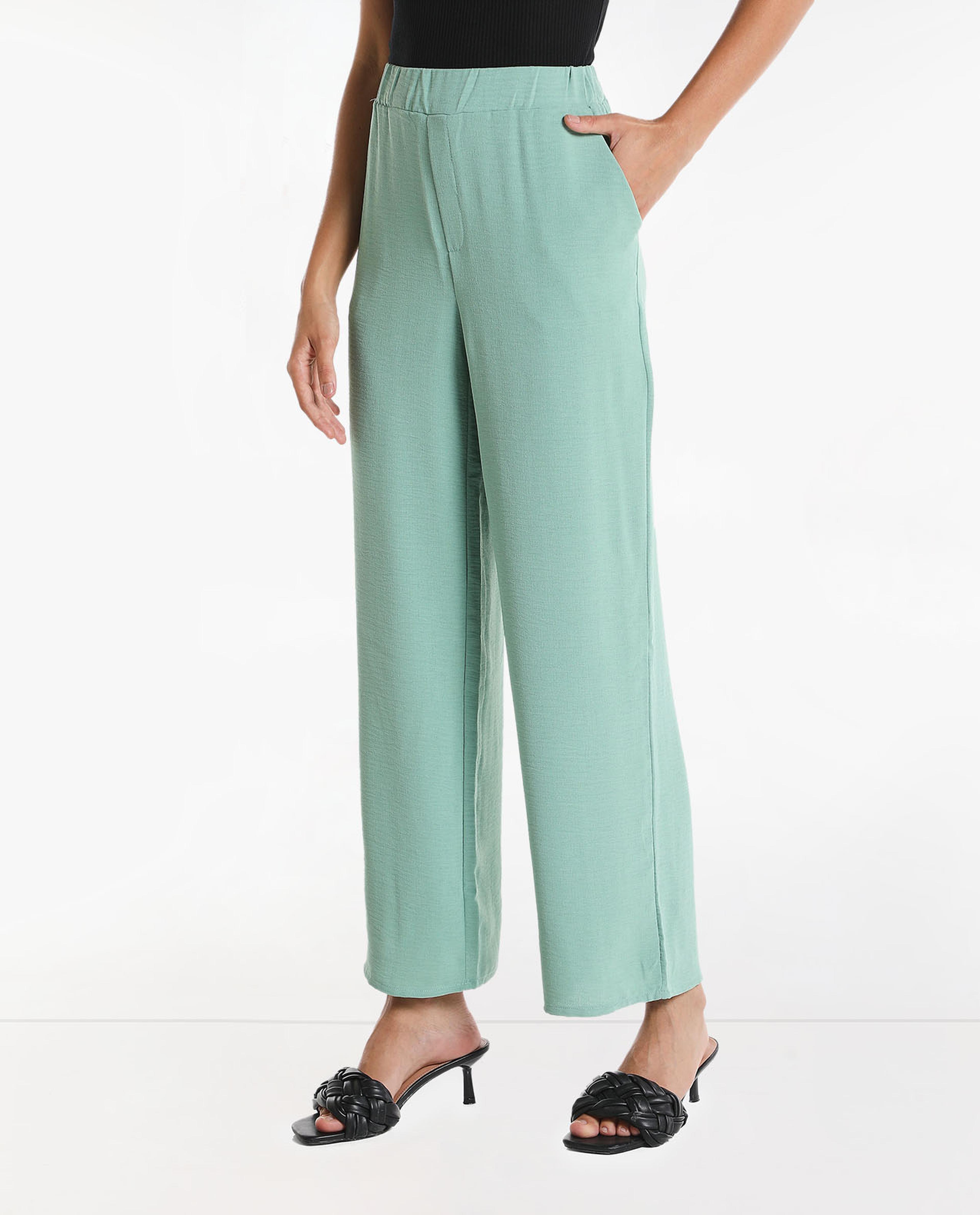 Solid Parallel Trousers with Slip-On Closure