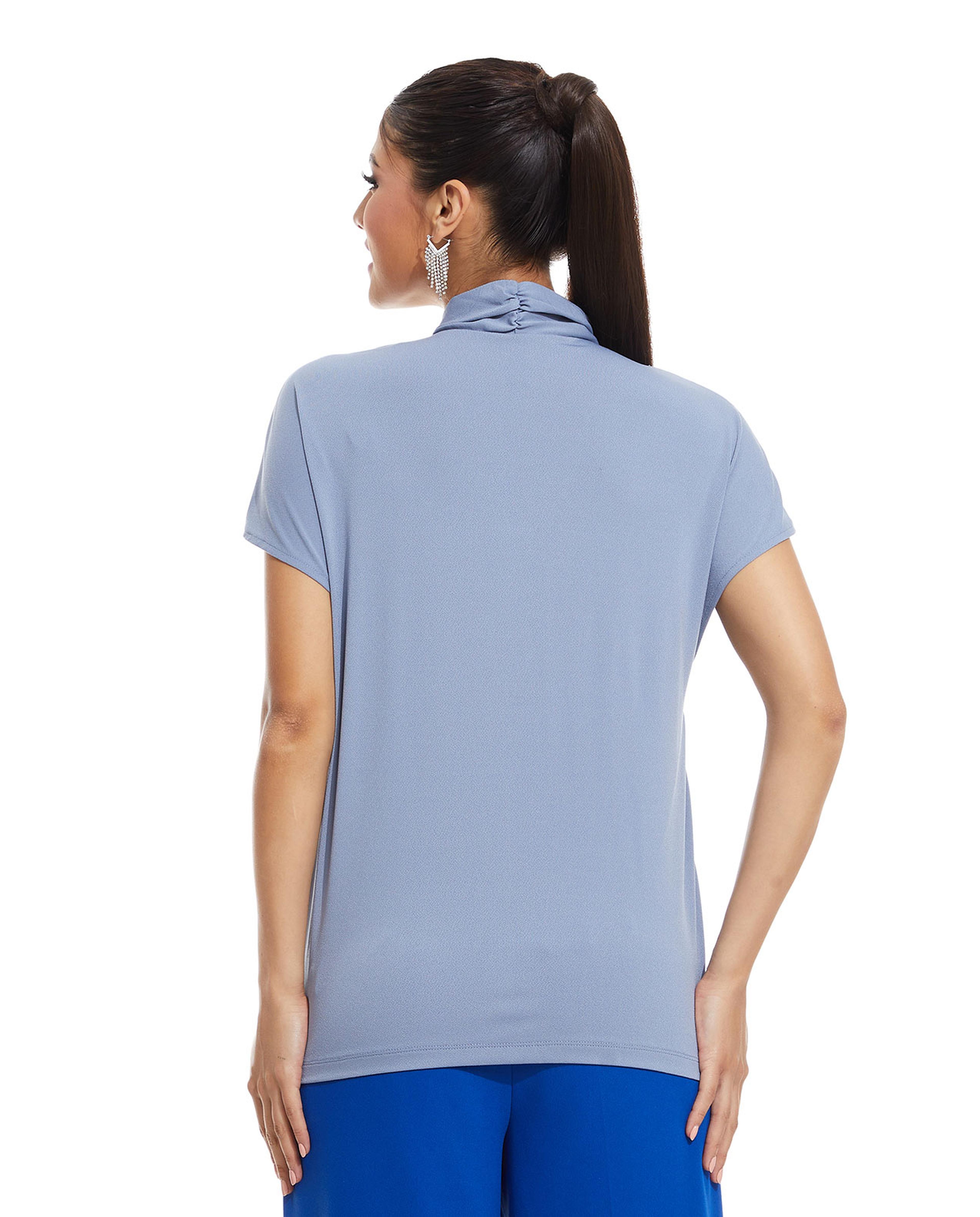 Solid Top with V-Neck and Short Sleeves