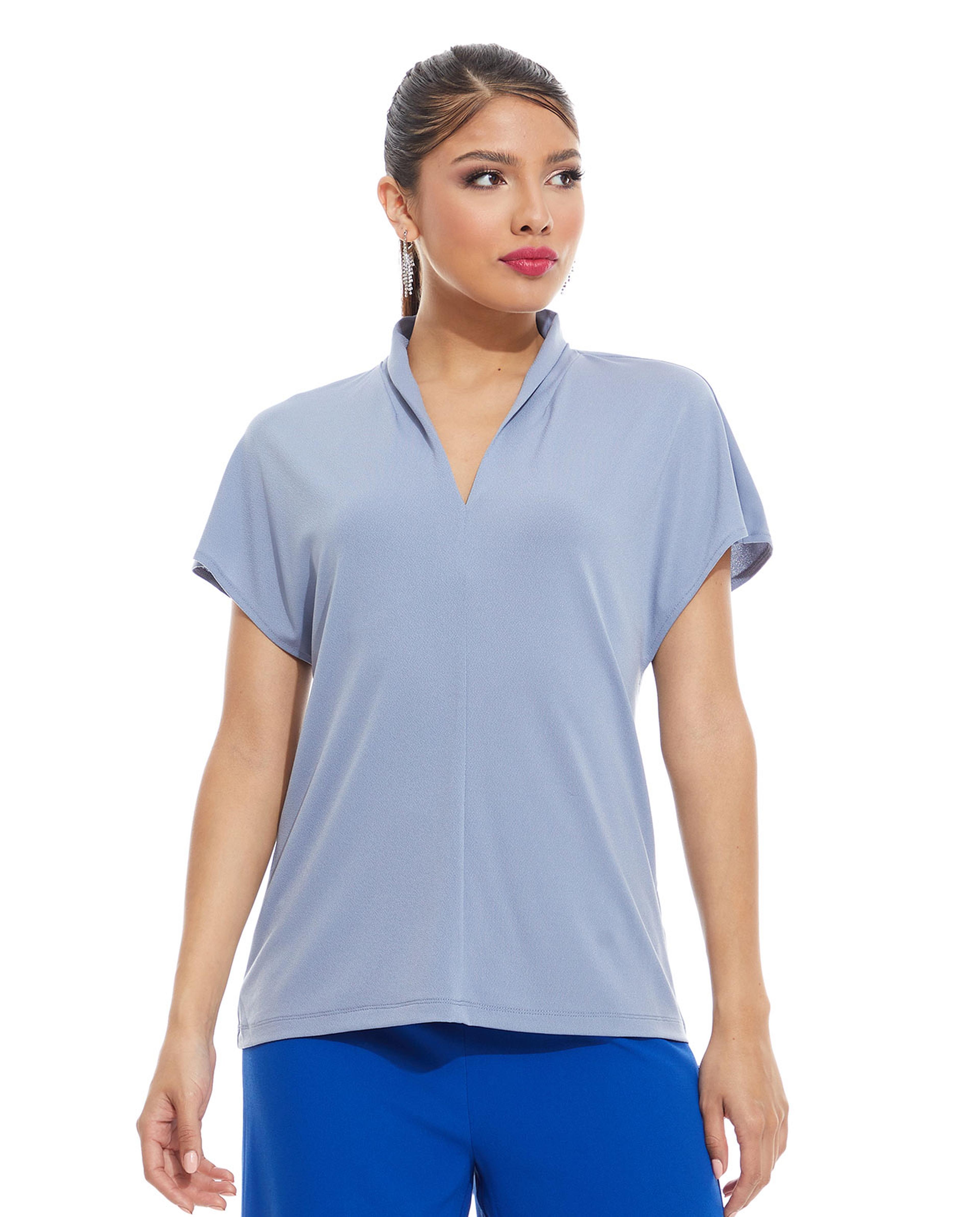 Solid Top with V-Neck and Short Sleeves