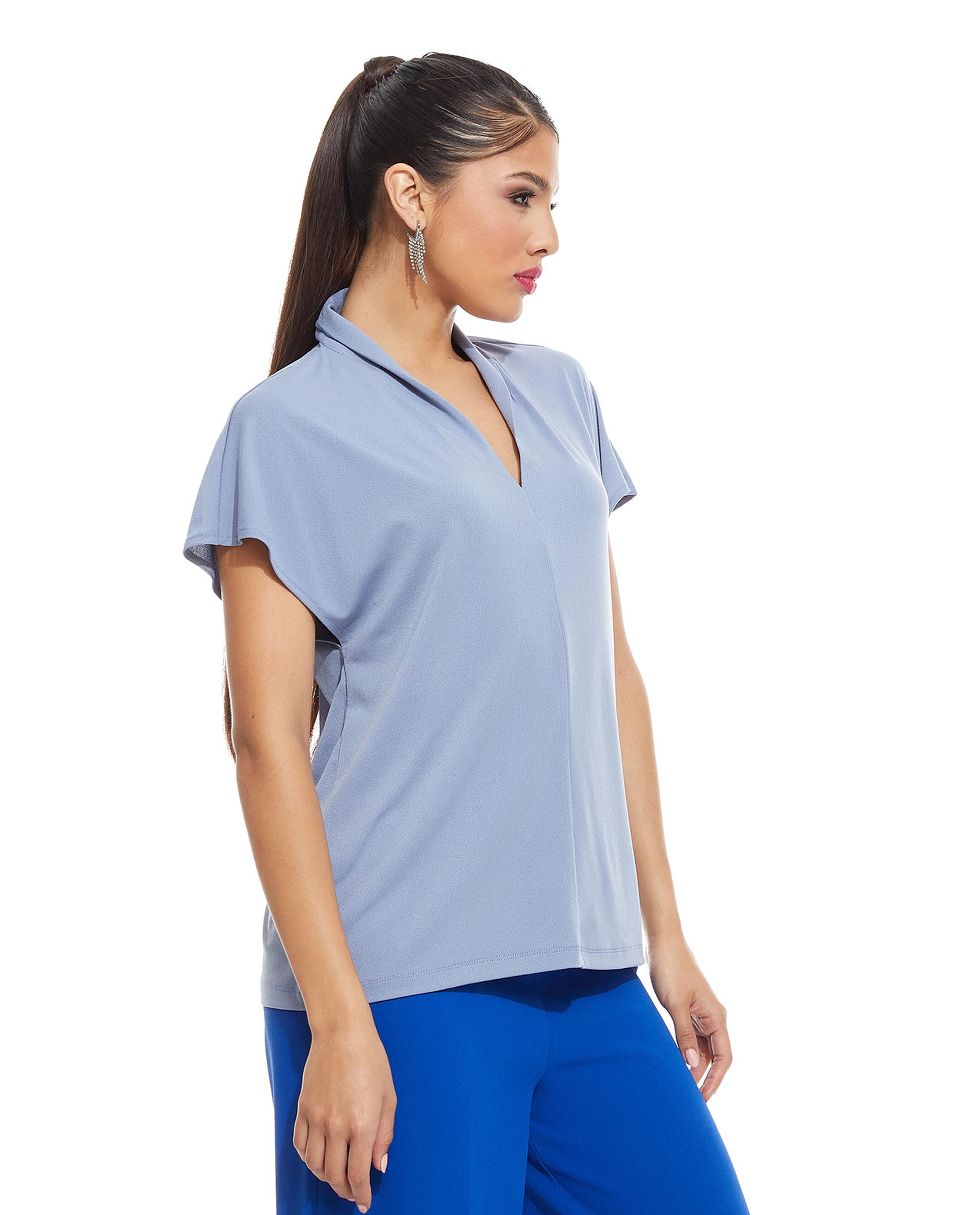 Solid Top with V-Neck and Short Sleeves