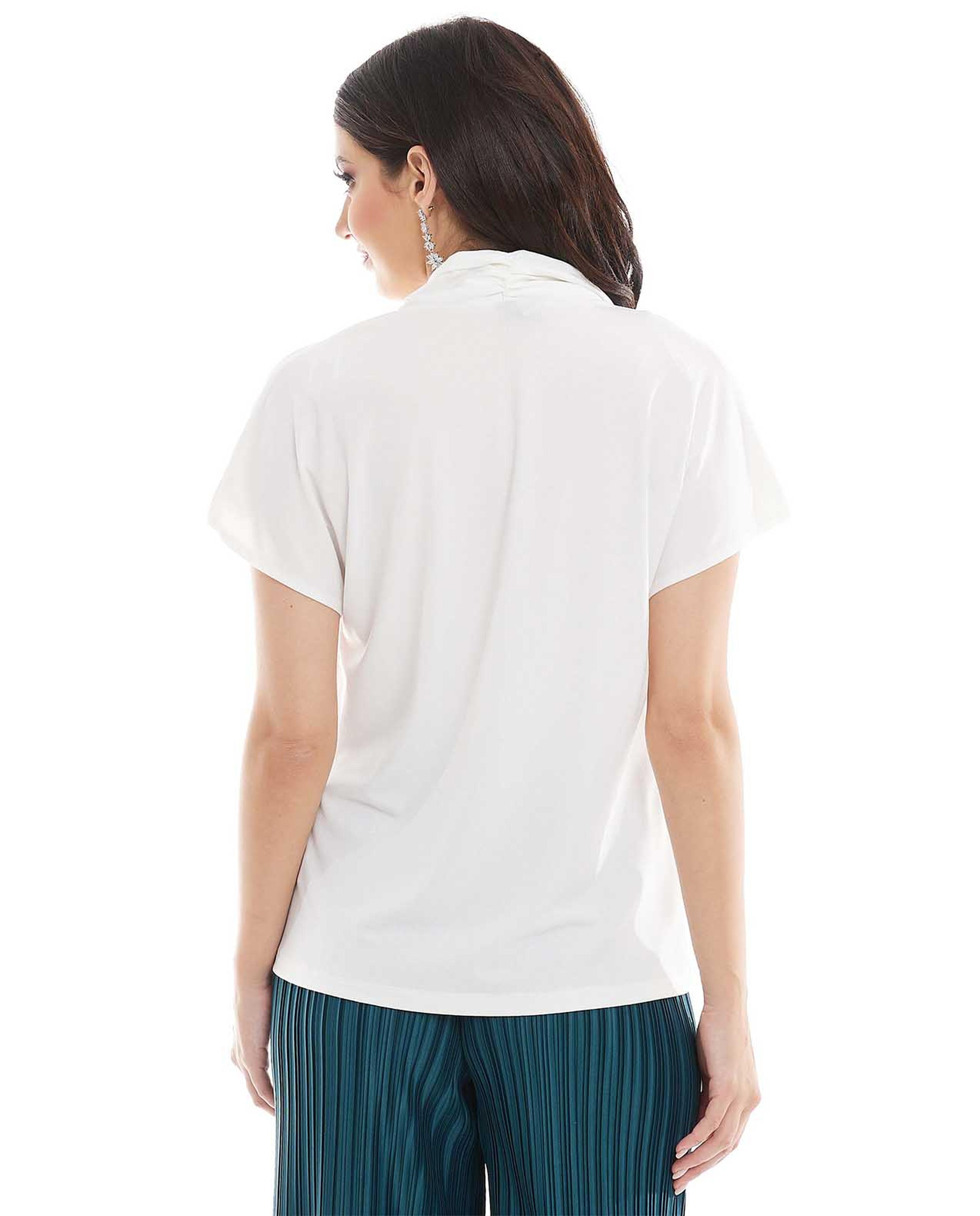 Solid Top with V-Neck and Short Sleeves