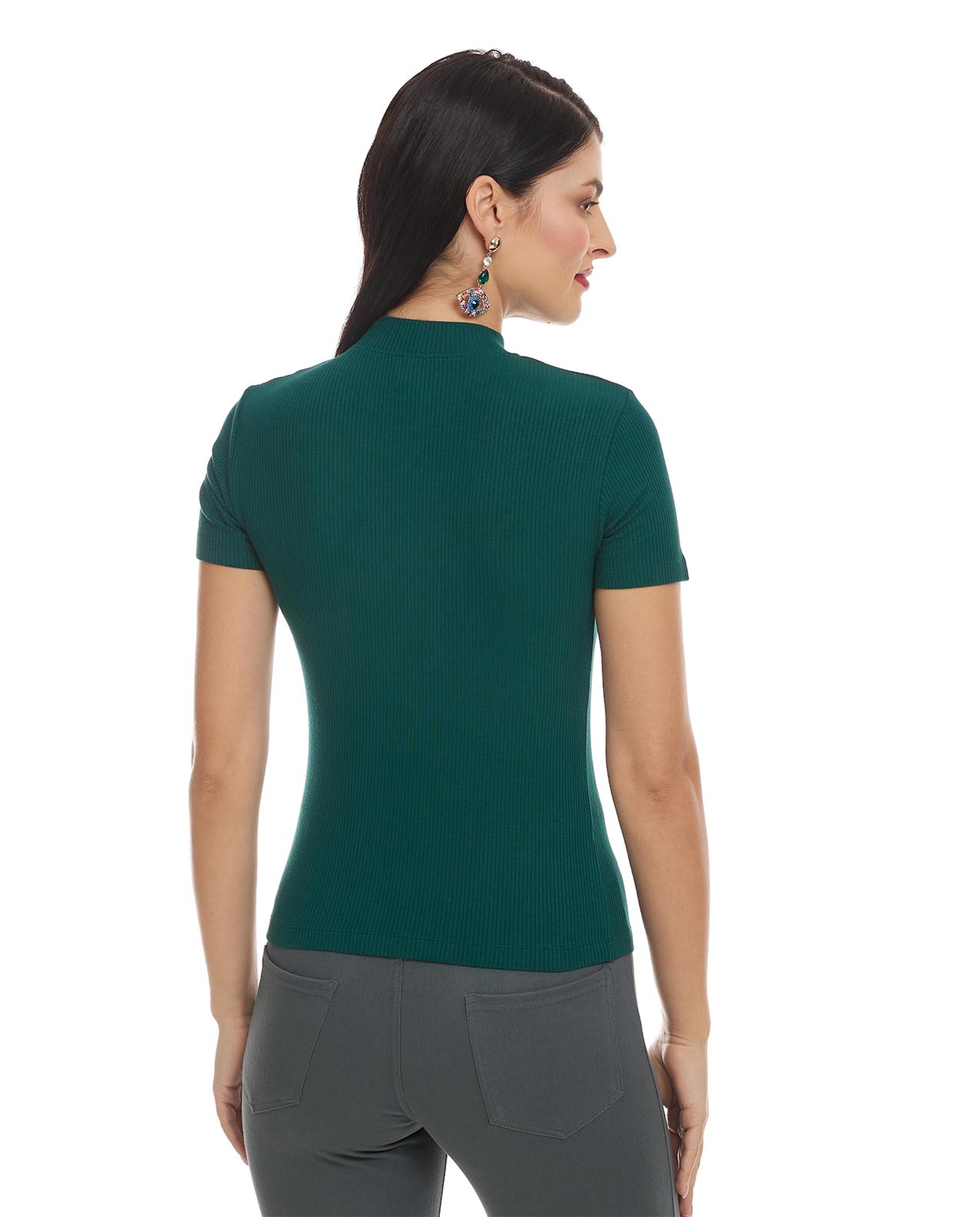 Solid Top with Mock Neck and Short Sleeves