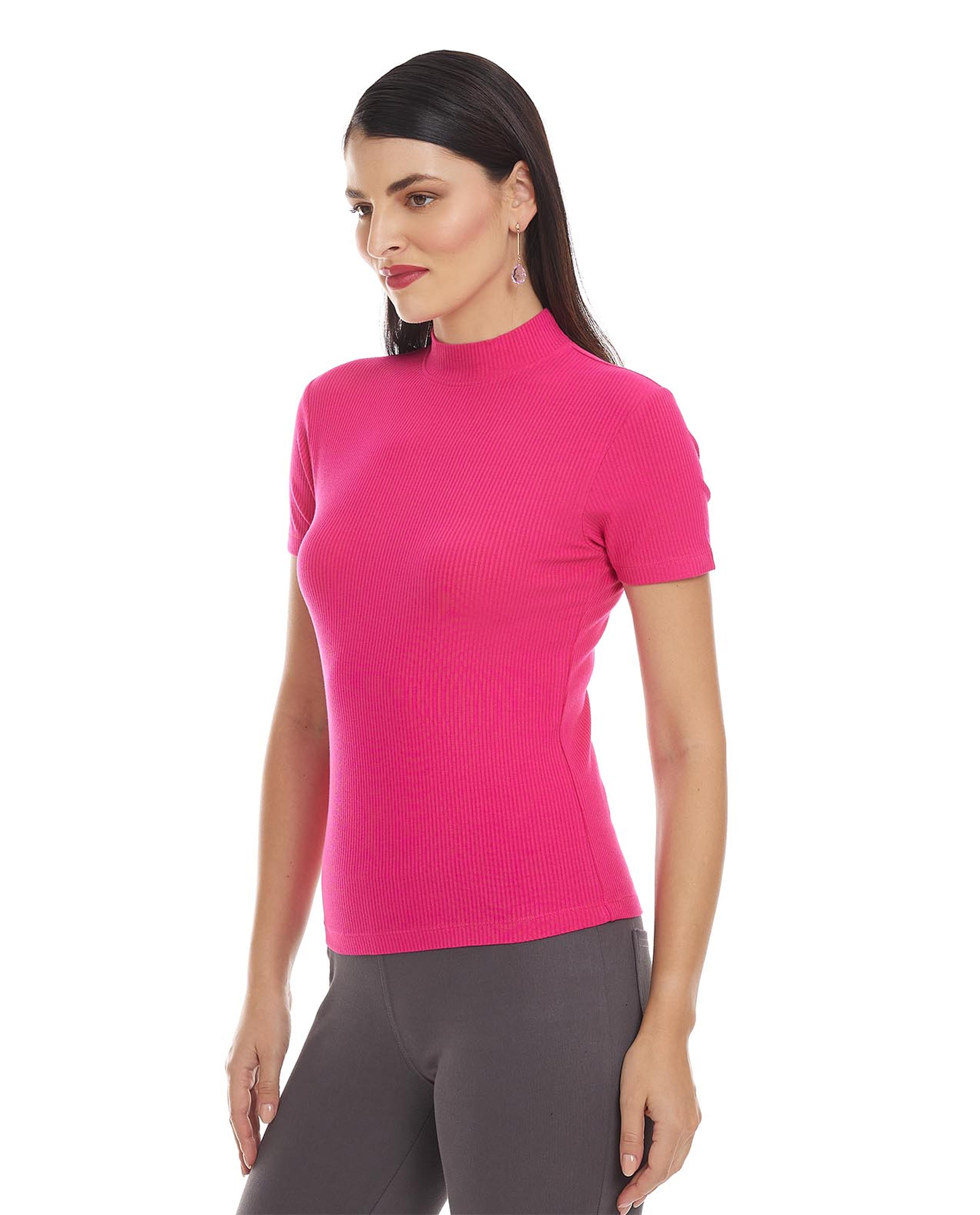 Solid Top with Mock Neck and Short Sleeves