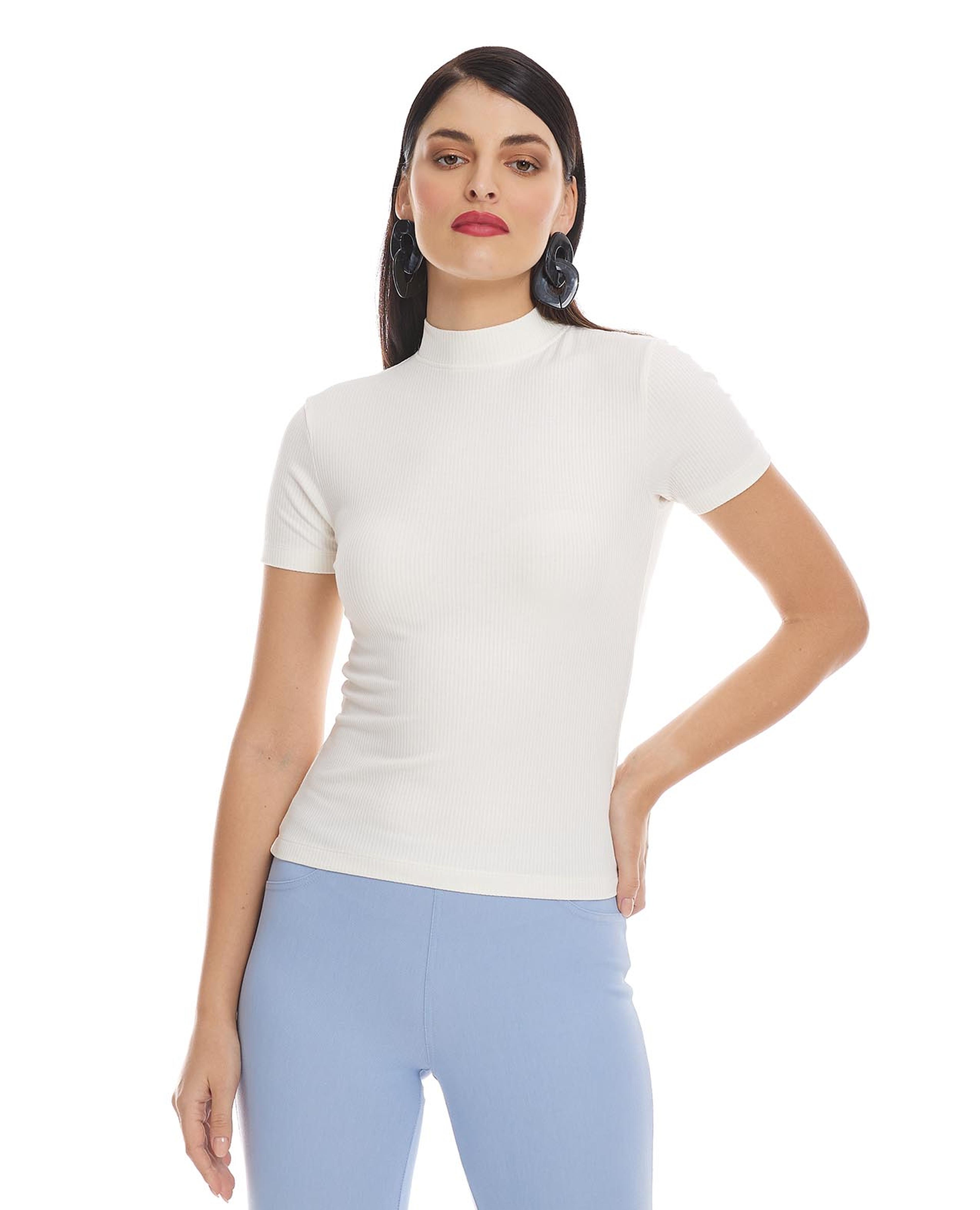 Solid Top with Mock Neck and Short Sleeves