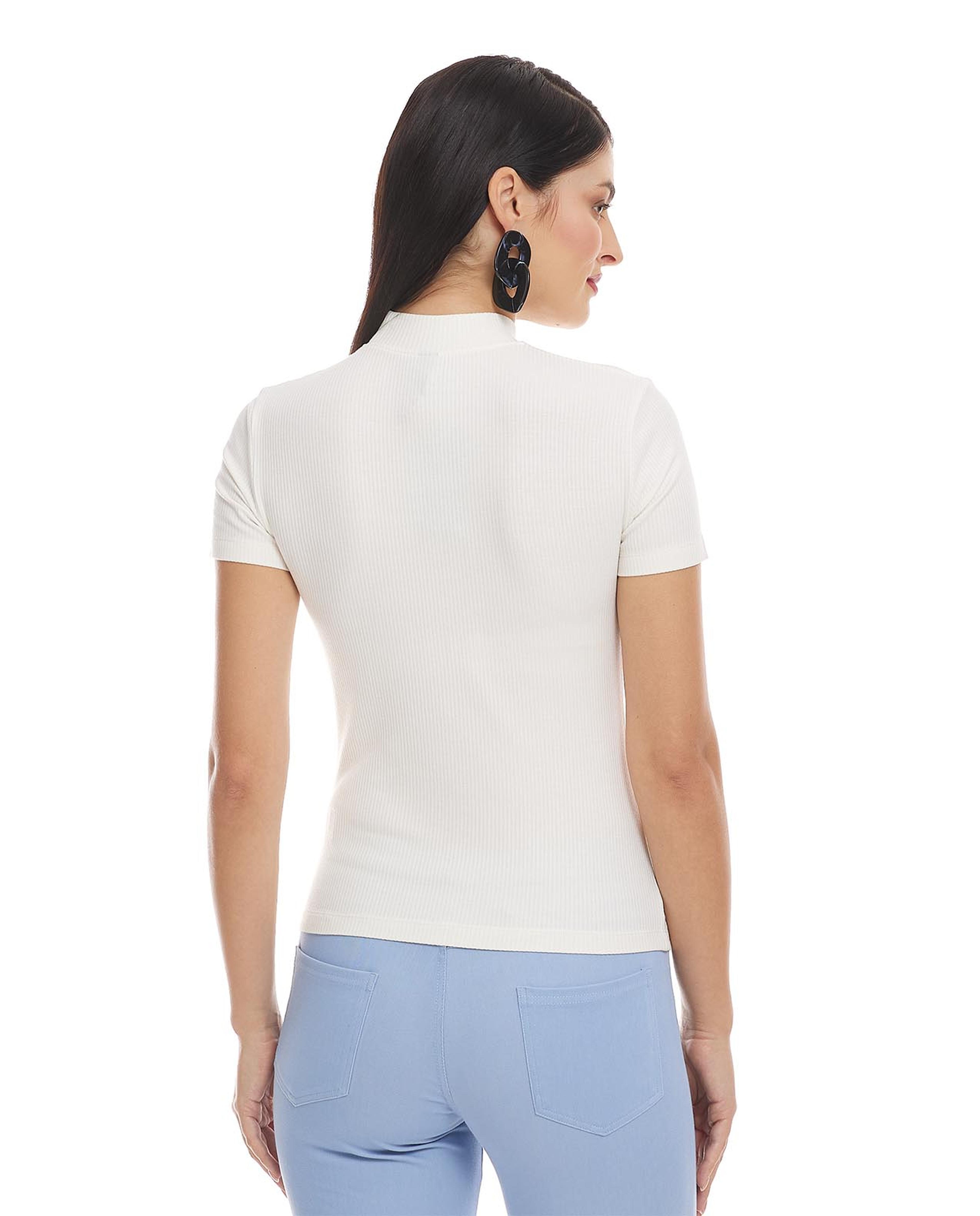 Solid Top with Mock Neck and Short Sleeves