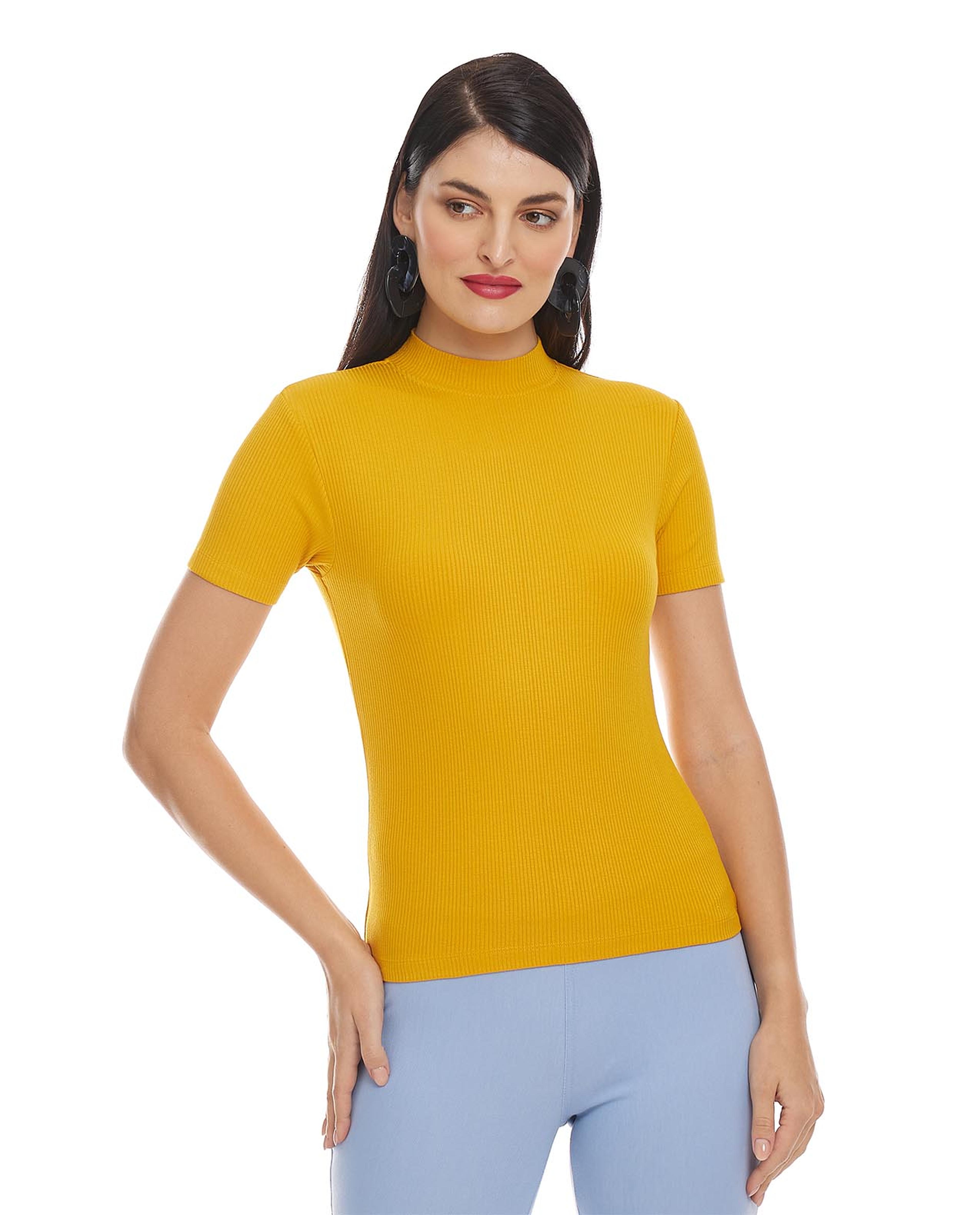 Solid Top with Mock Neck and Short Sleeves