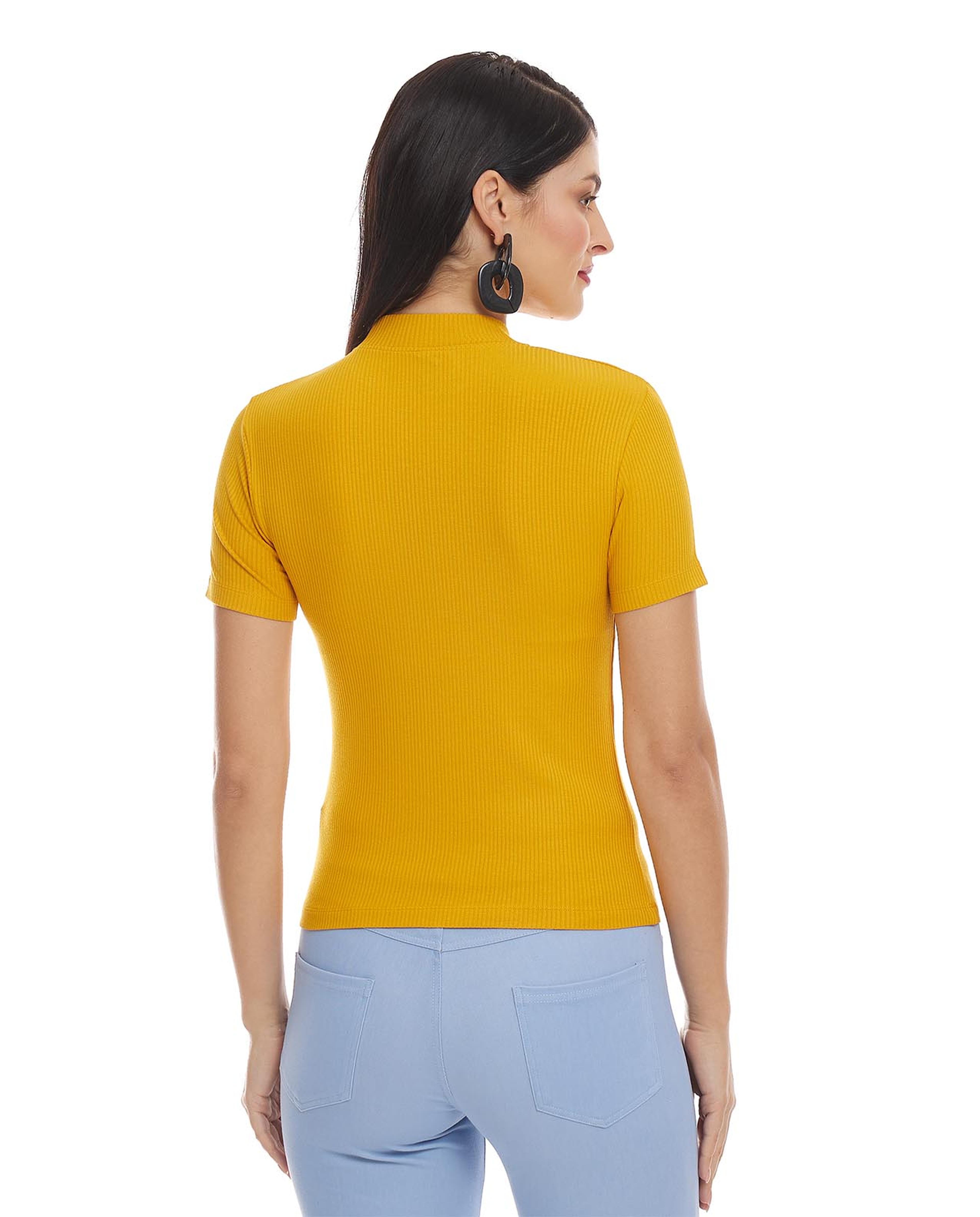 Solid Top with Mock Neck and Short Sleeves