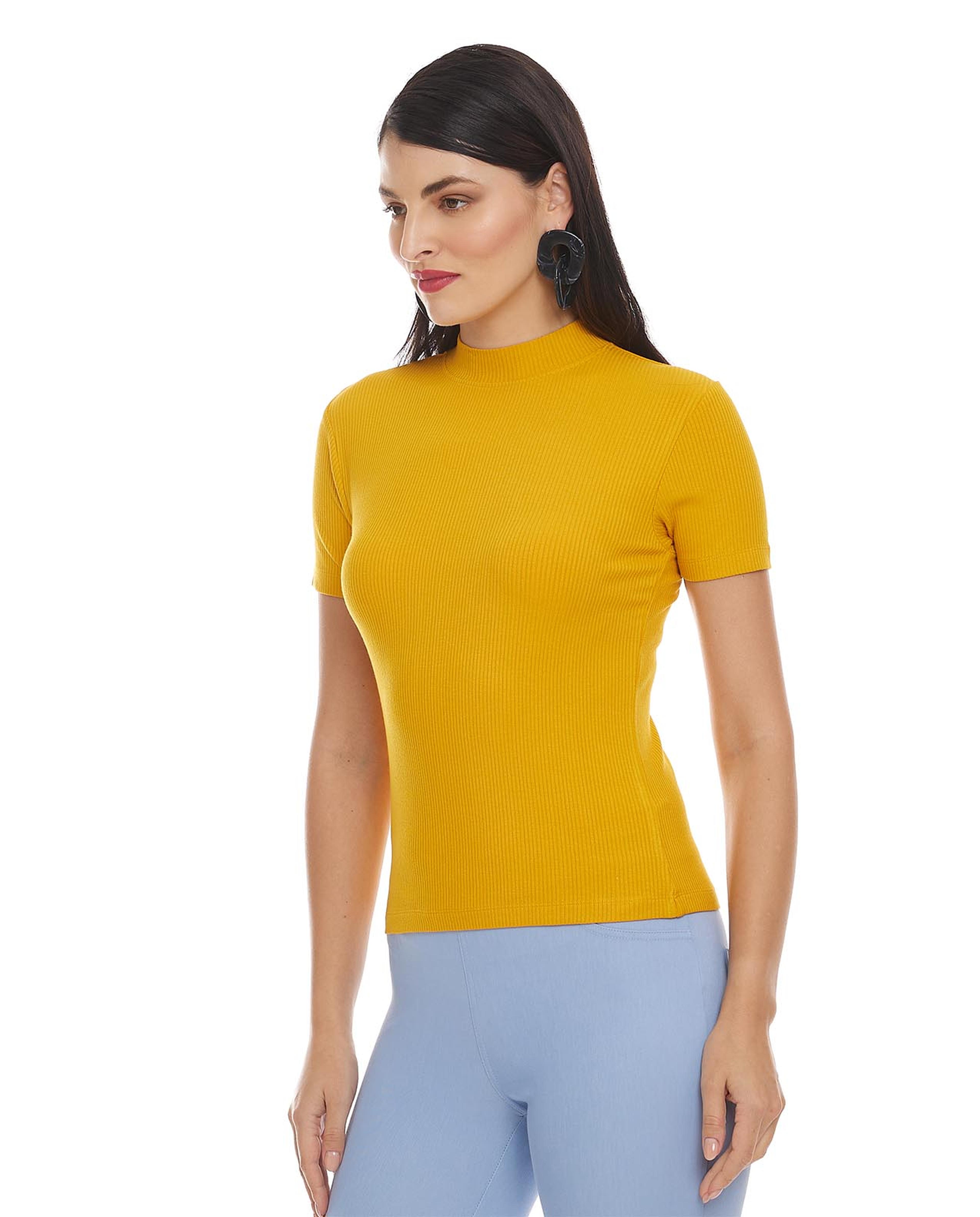 Solid Top with Mock Neck and Short Sleeves