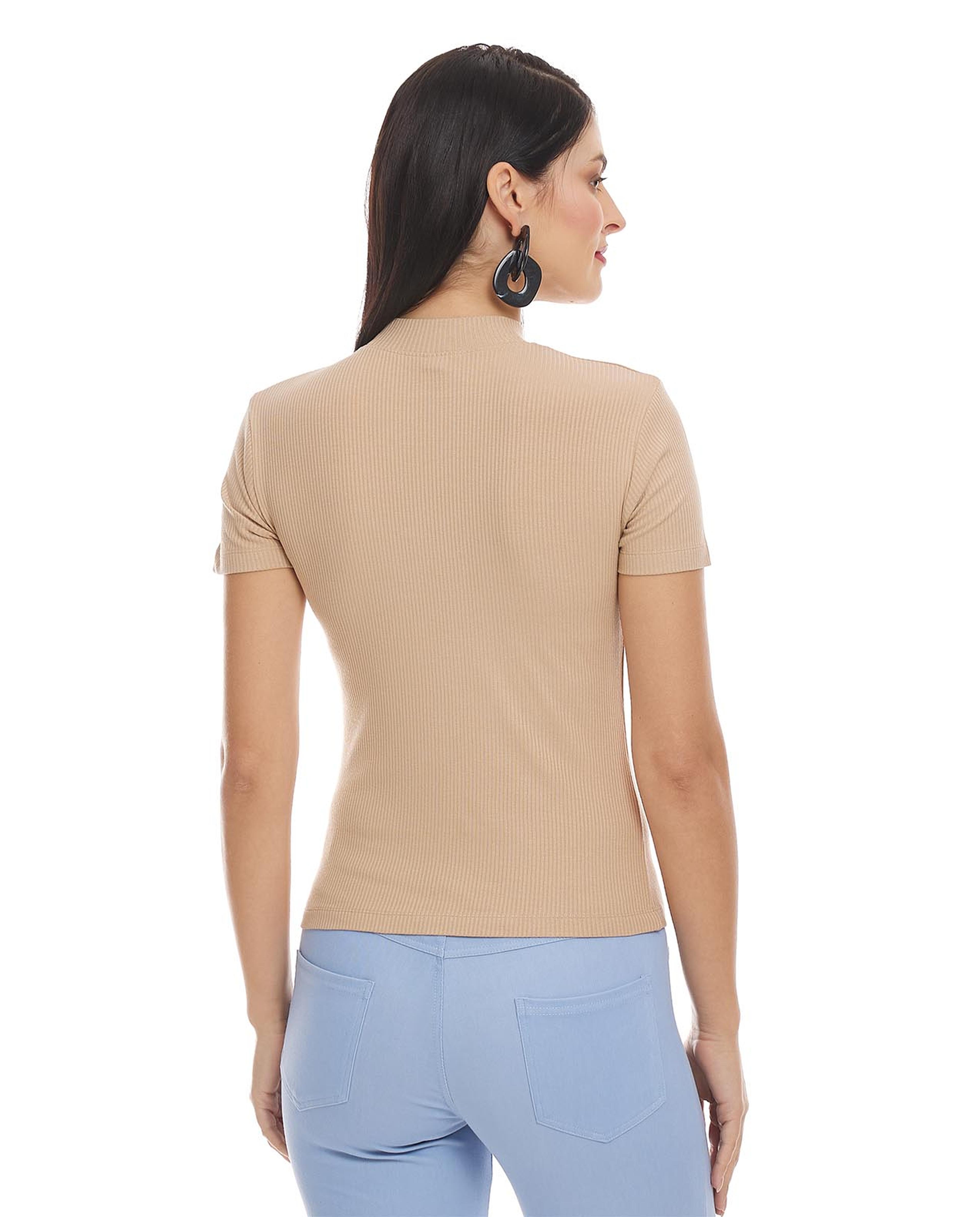 Solid Top with Mock Neck and Short Sleeves