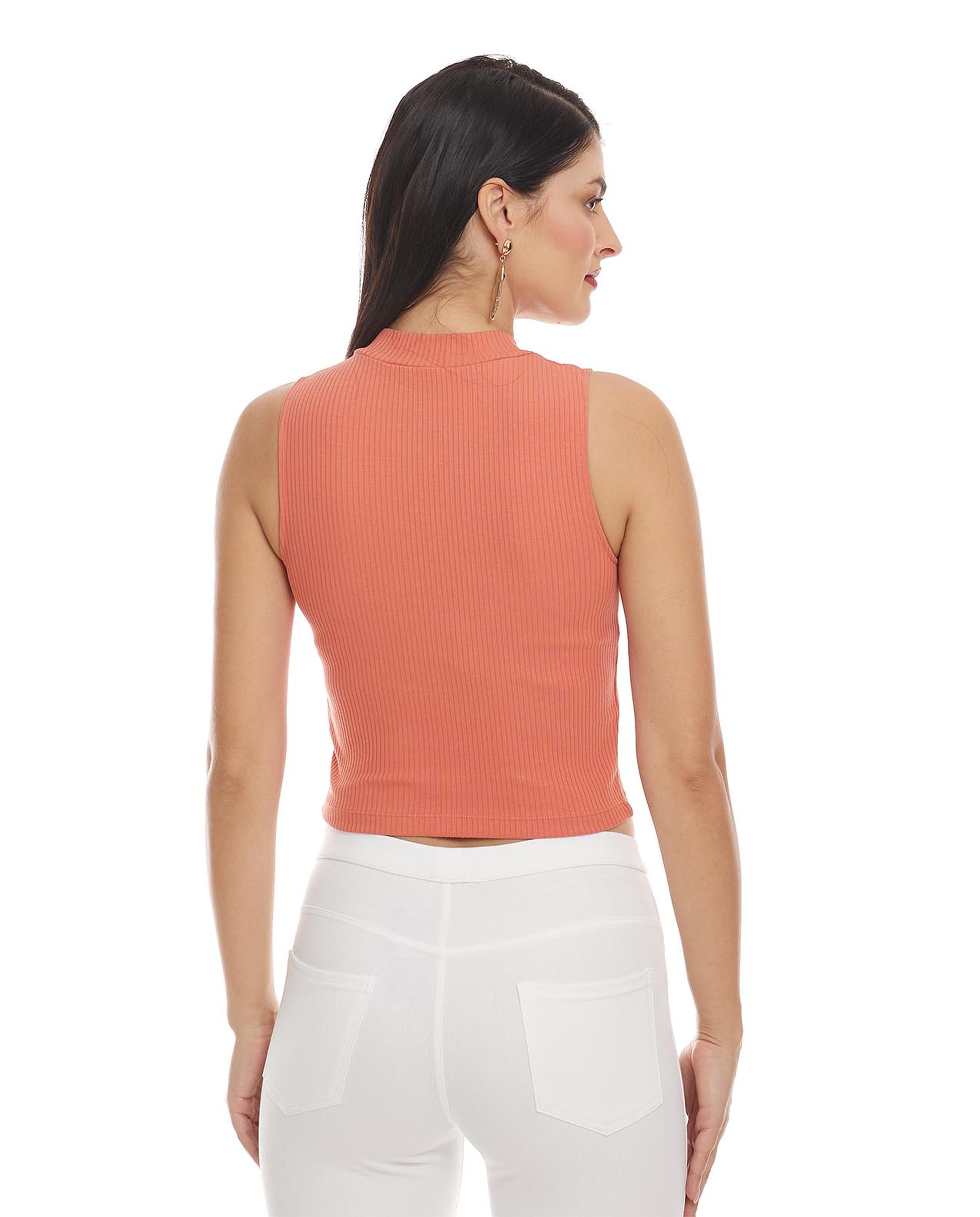 Solid Sleeveless Top with Mock Neck