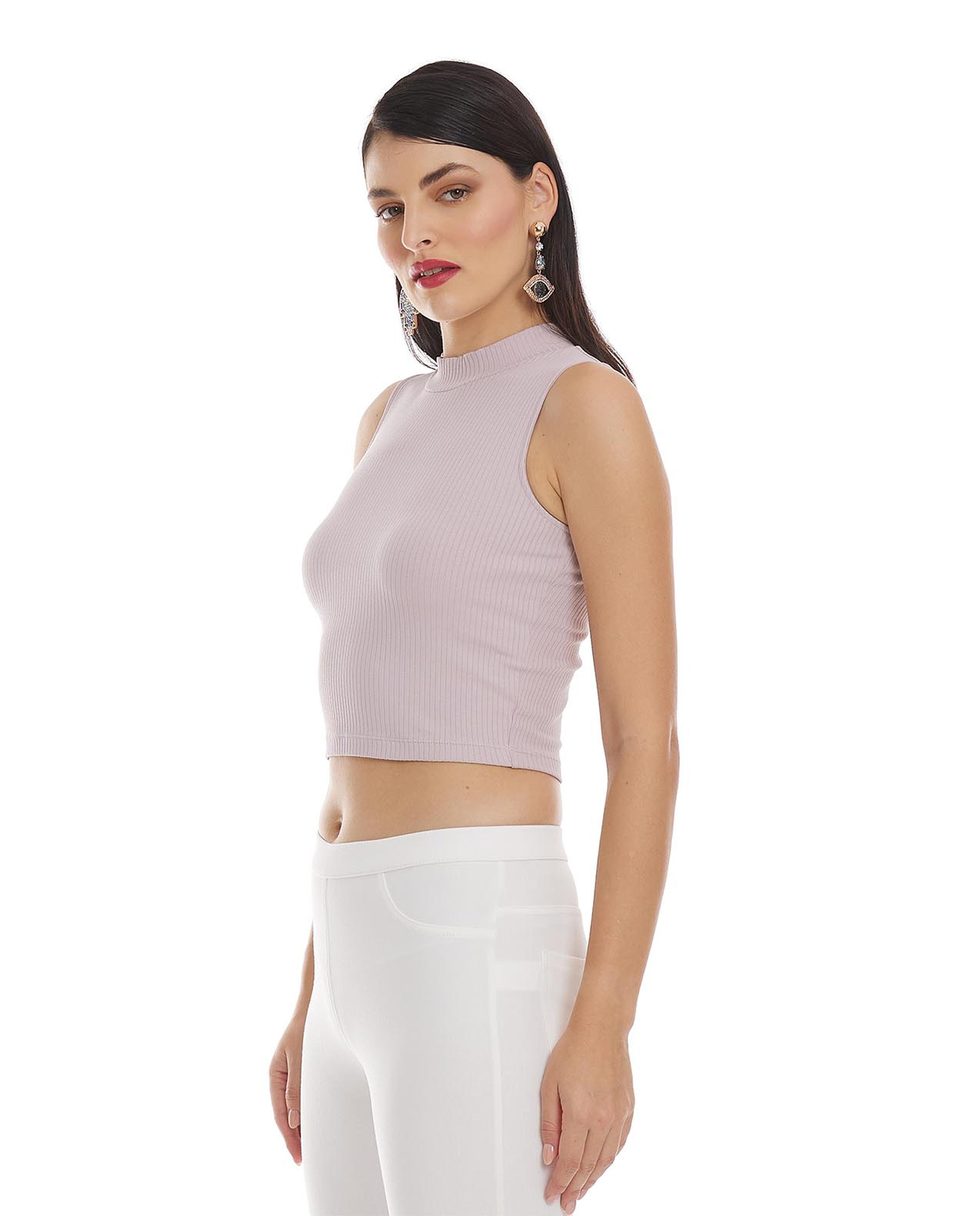 Solid Sleeveless Top with Mock Neck