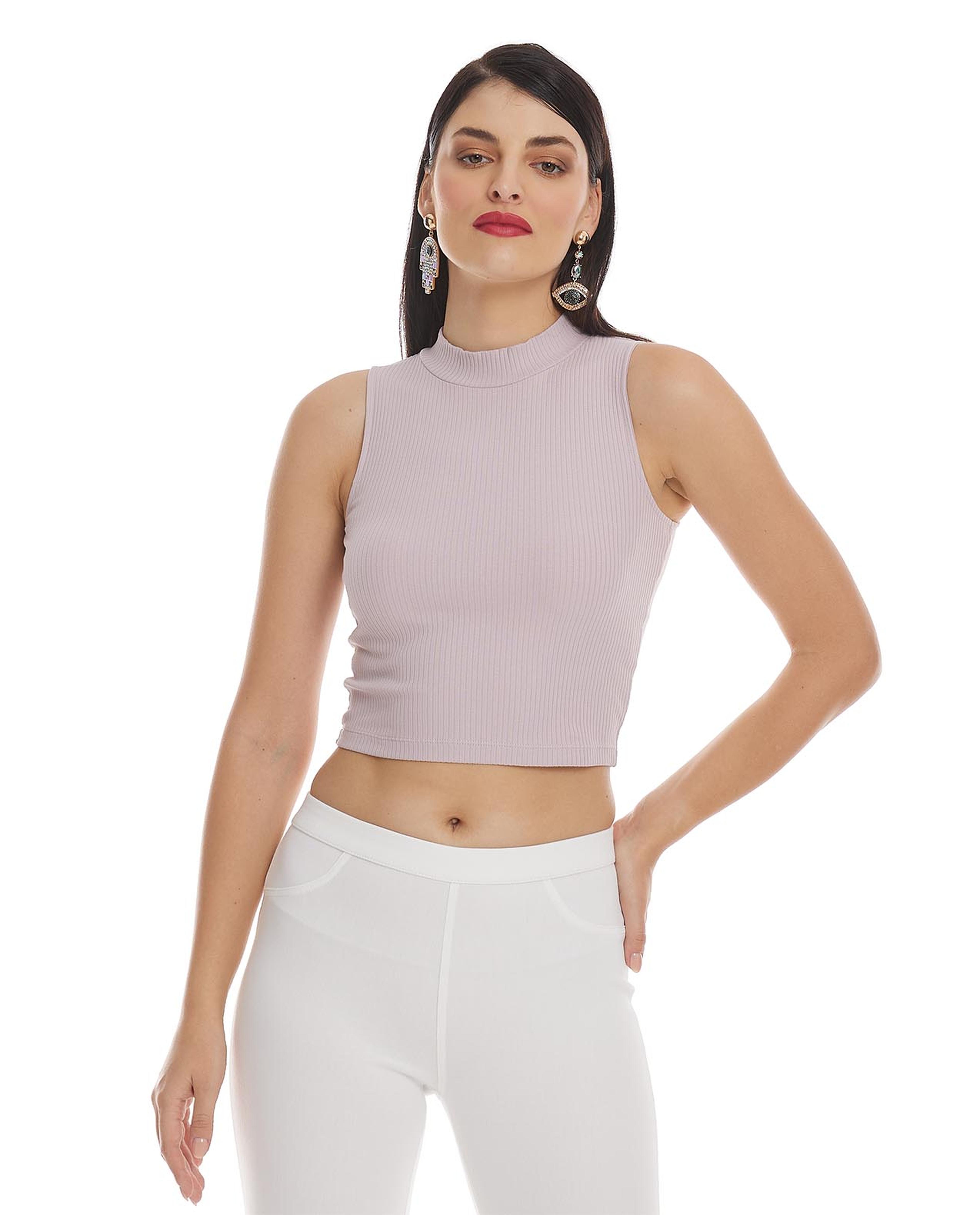 Solid Sleeveless Top with Mock Neck