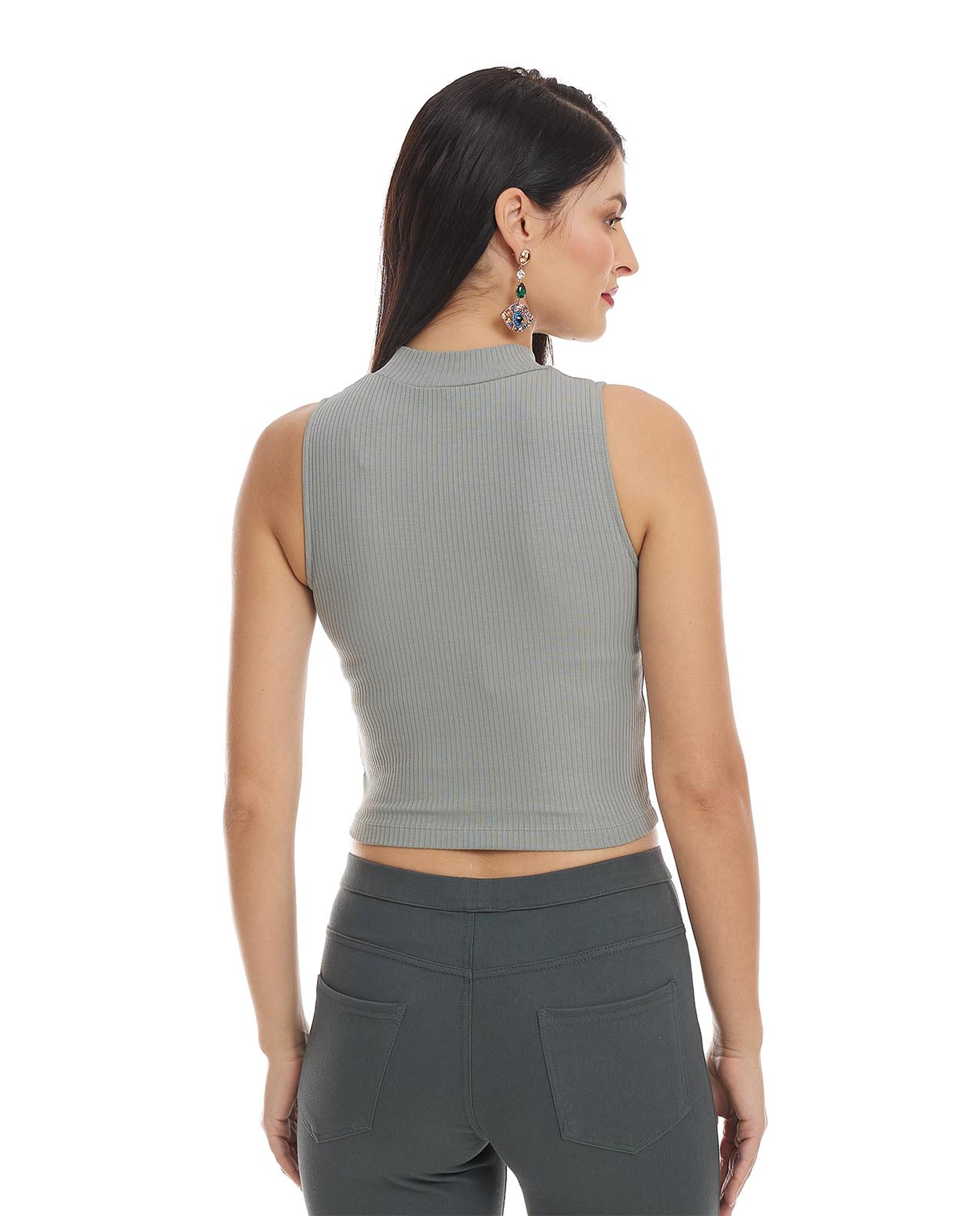 Solid Sleeveless Top with Mock Neck