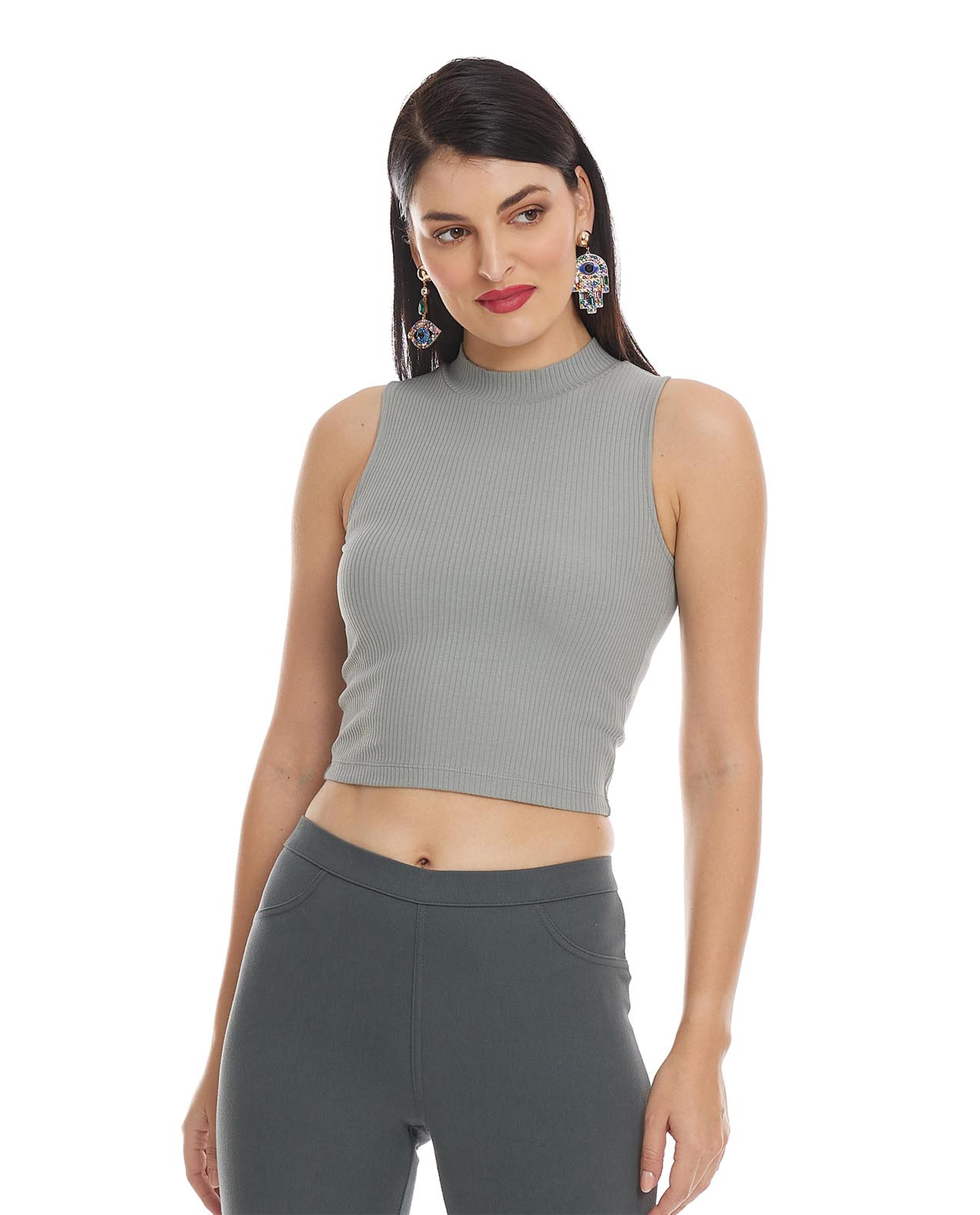 Solid Sleeveless Top with Mock Neck