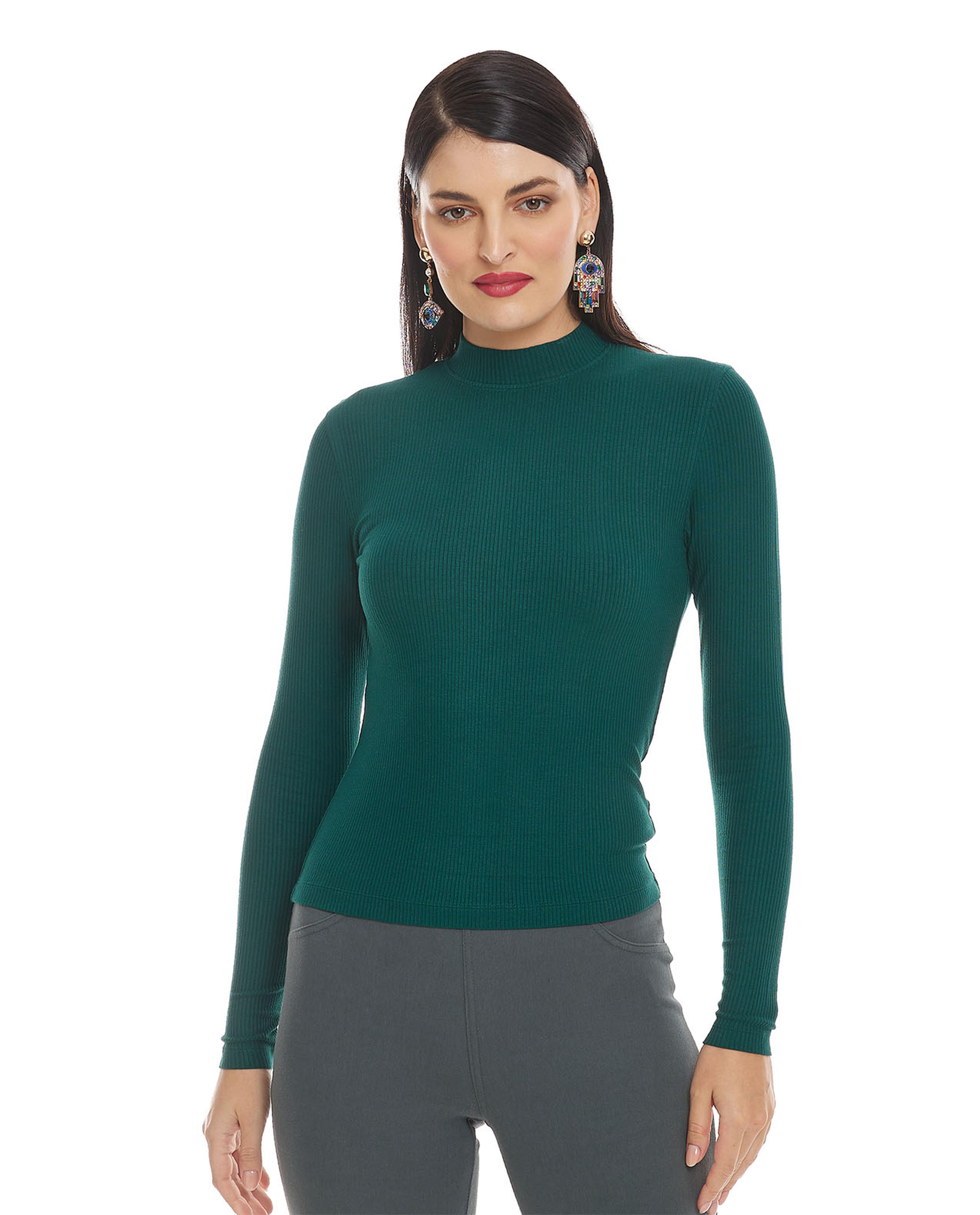 Solid Top with Mock Neck and Long Sleeves