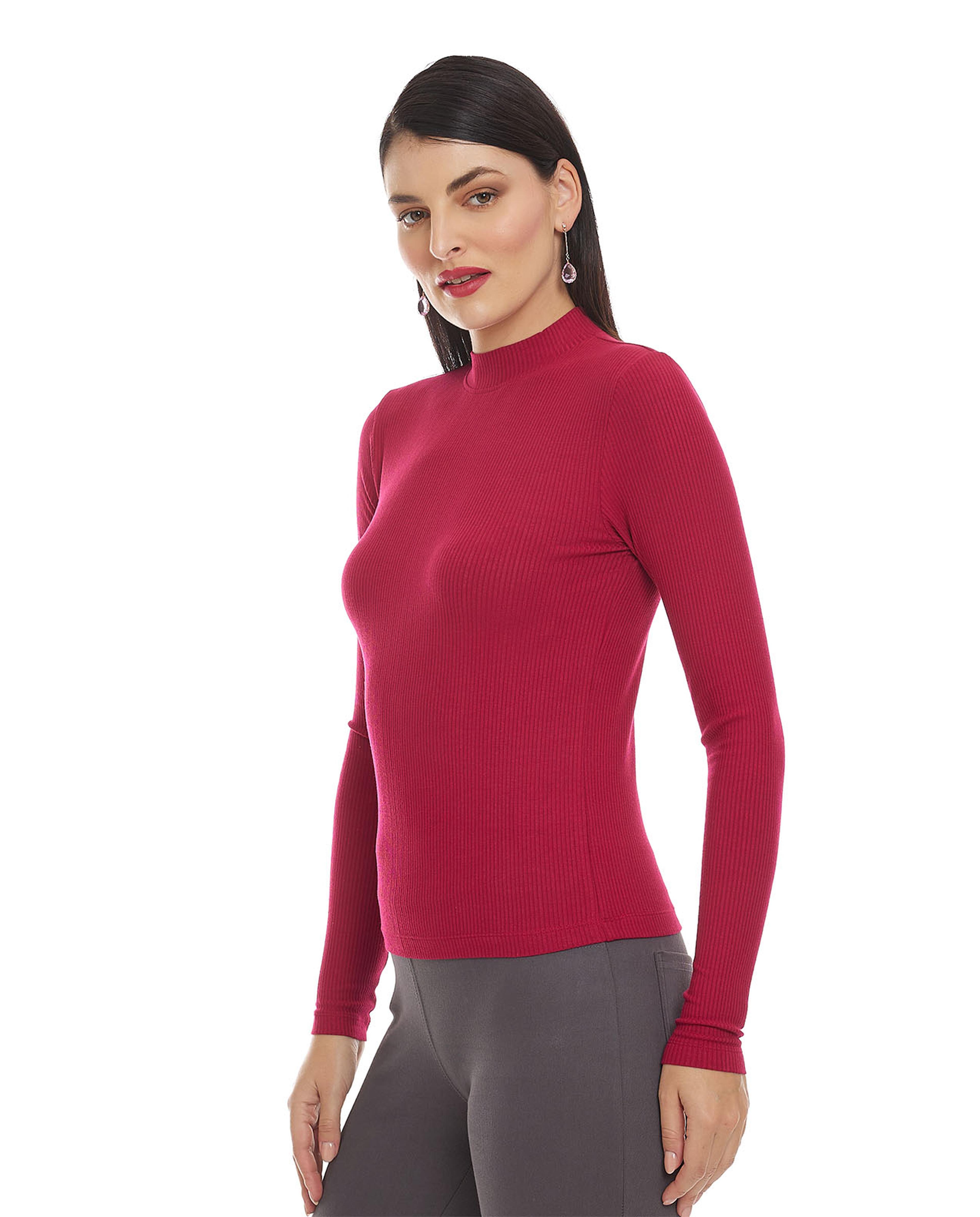 Solid Top with Mock Neck and Long Sleeves