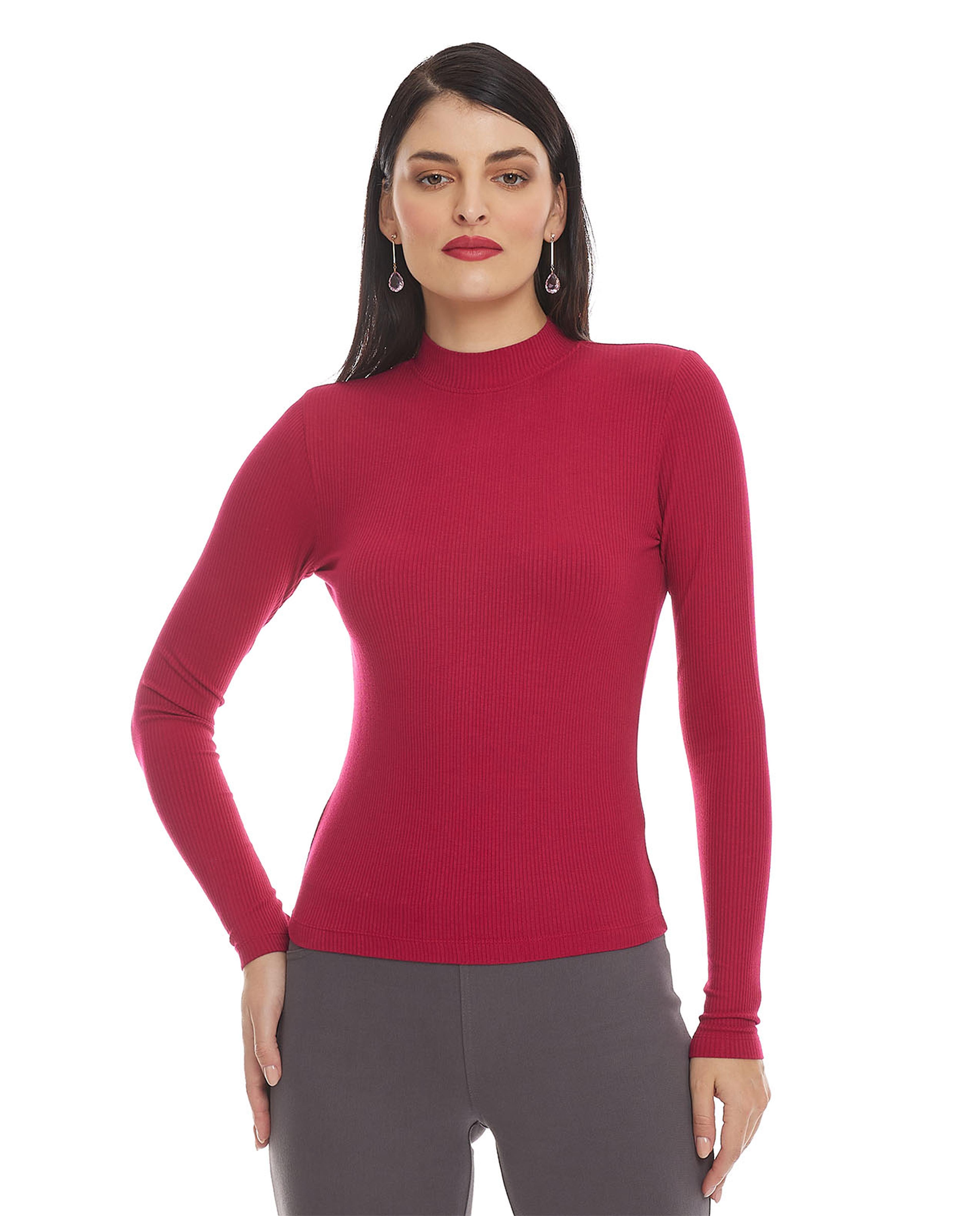 Solid Top with Mock Neck and Long Sleeves