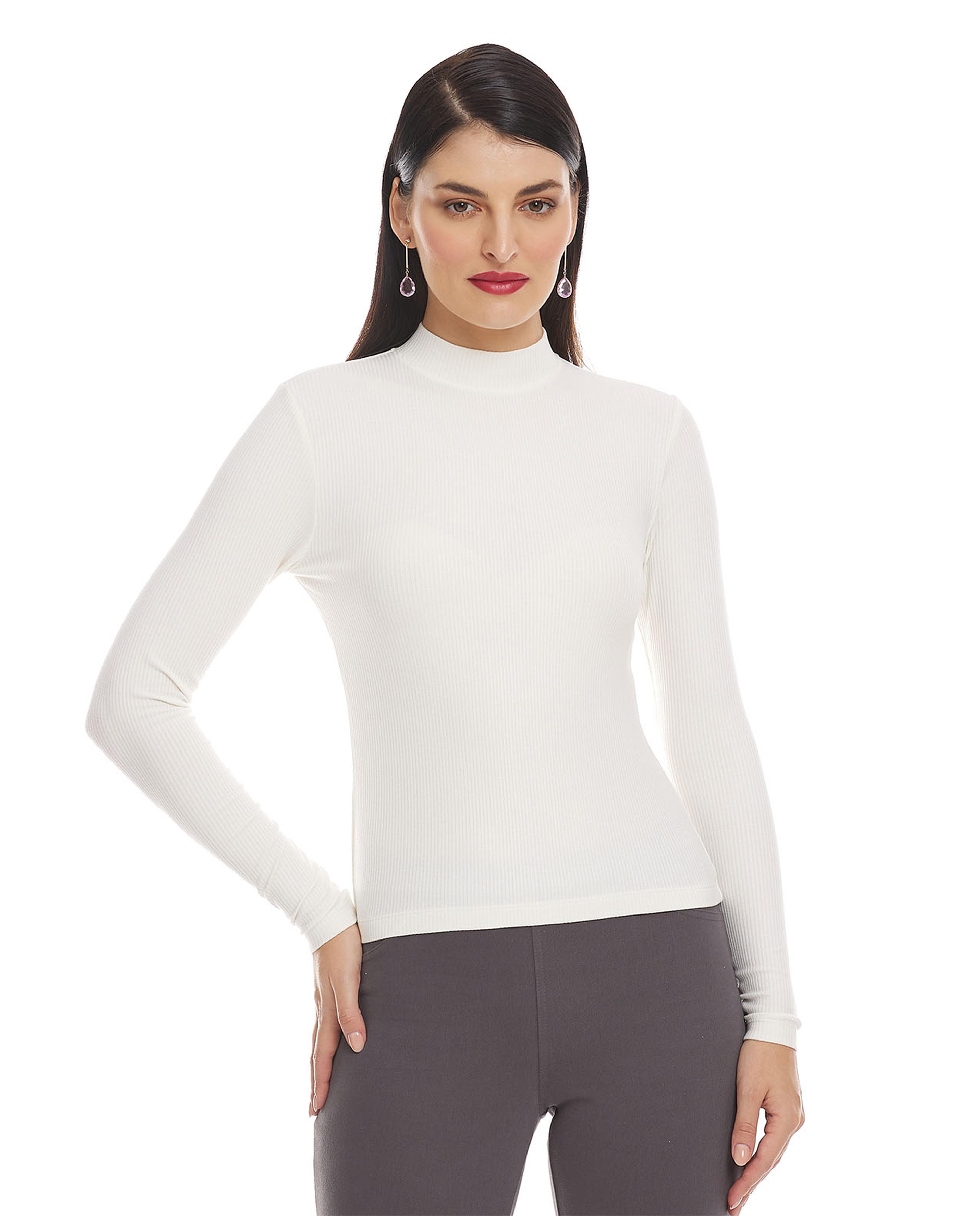 Solid Top with Mock Neck and Long Sleeves