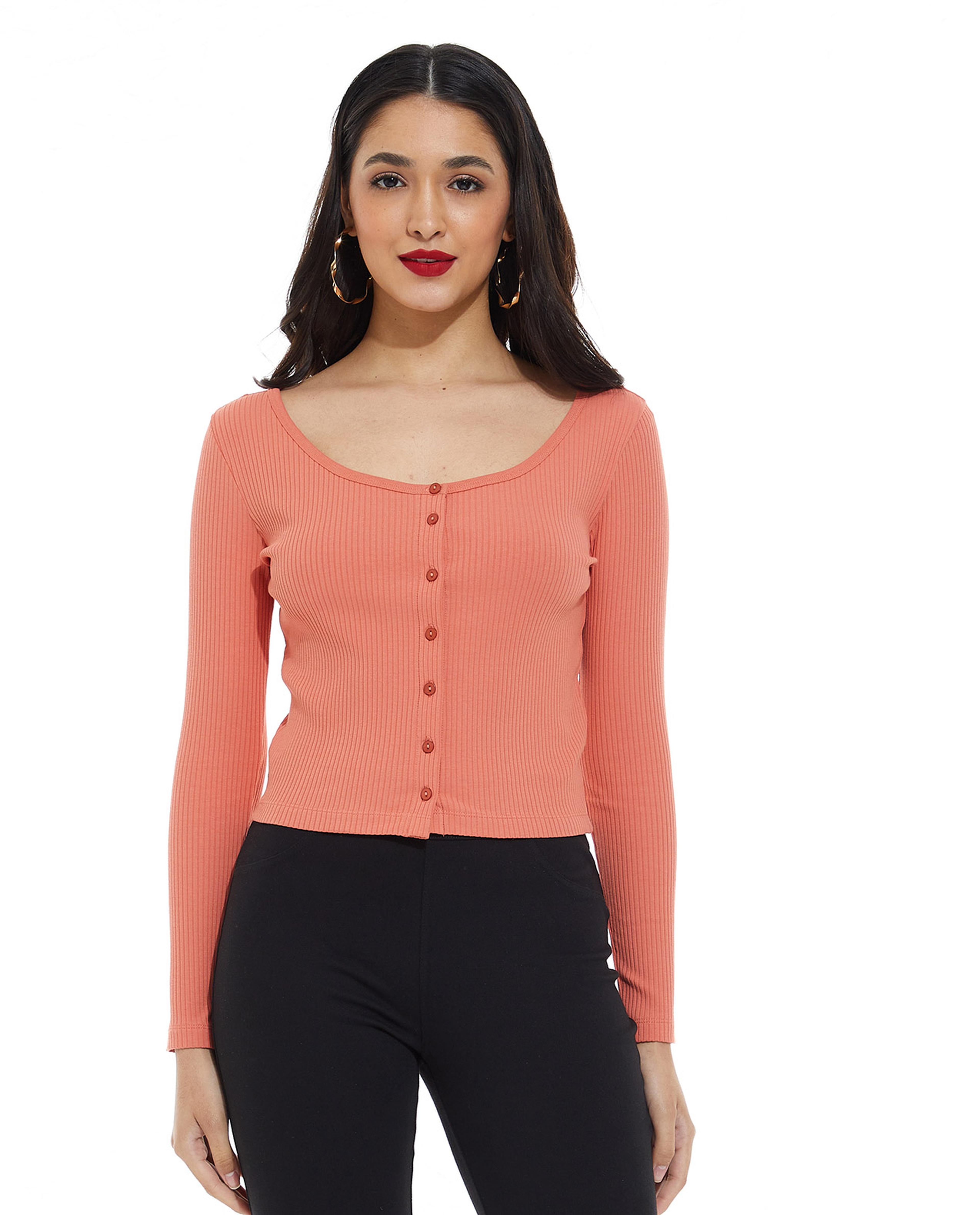 Solid Top with Scoop Neck and Long Sleeves