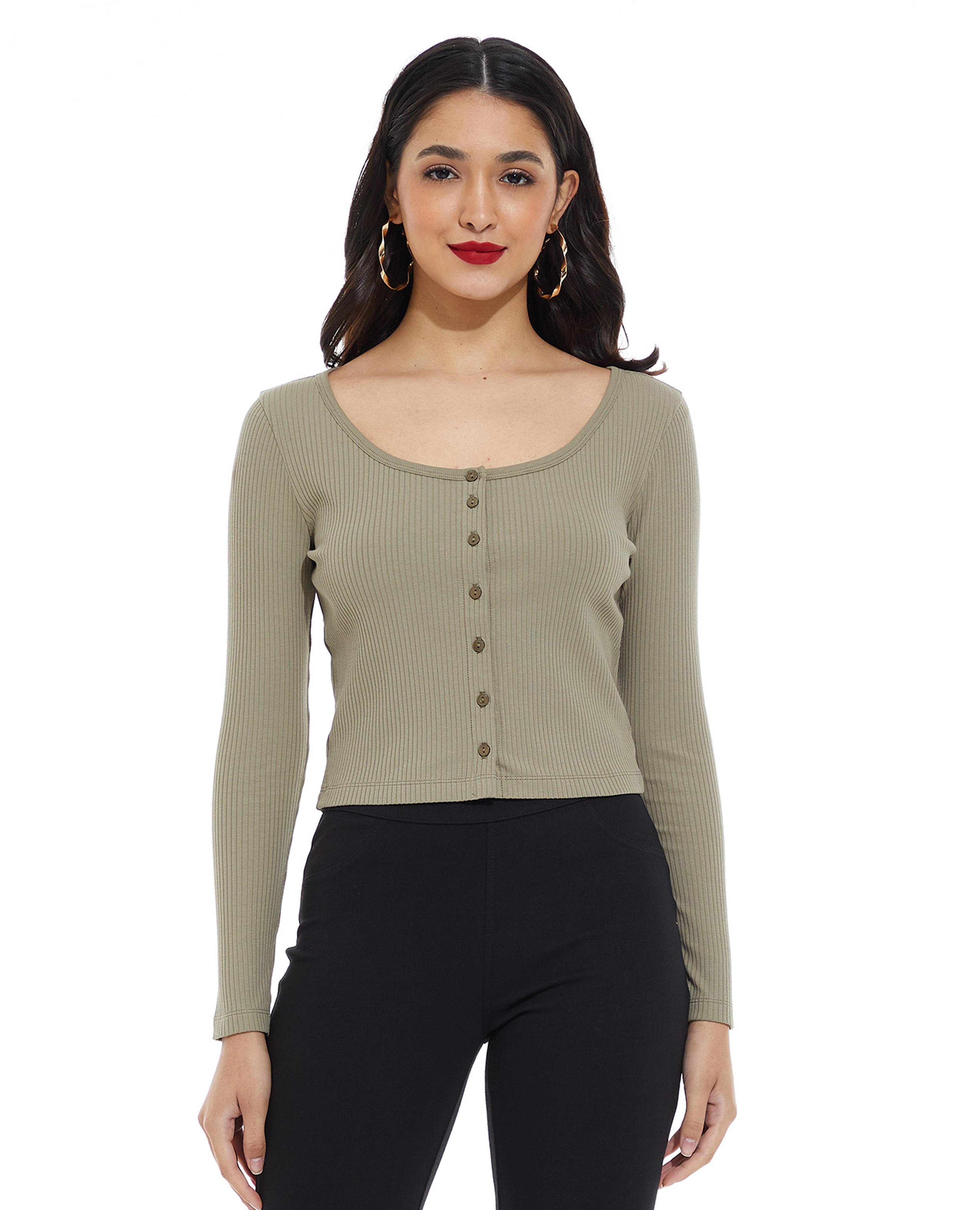 Solid Top with Scoop Neck and Long Sleeves