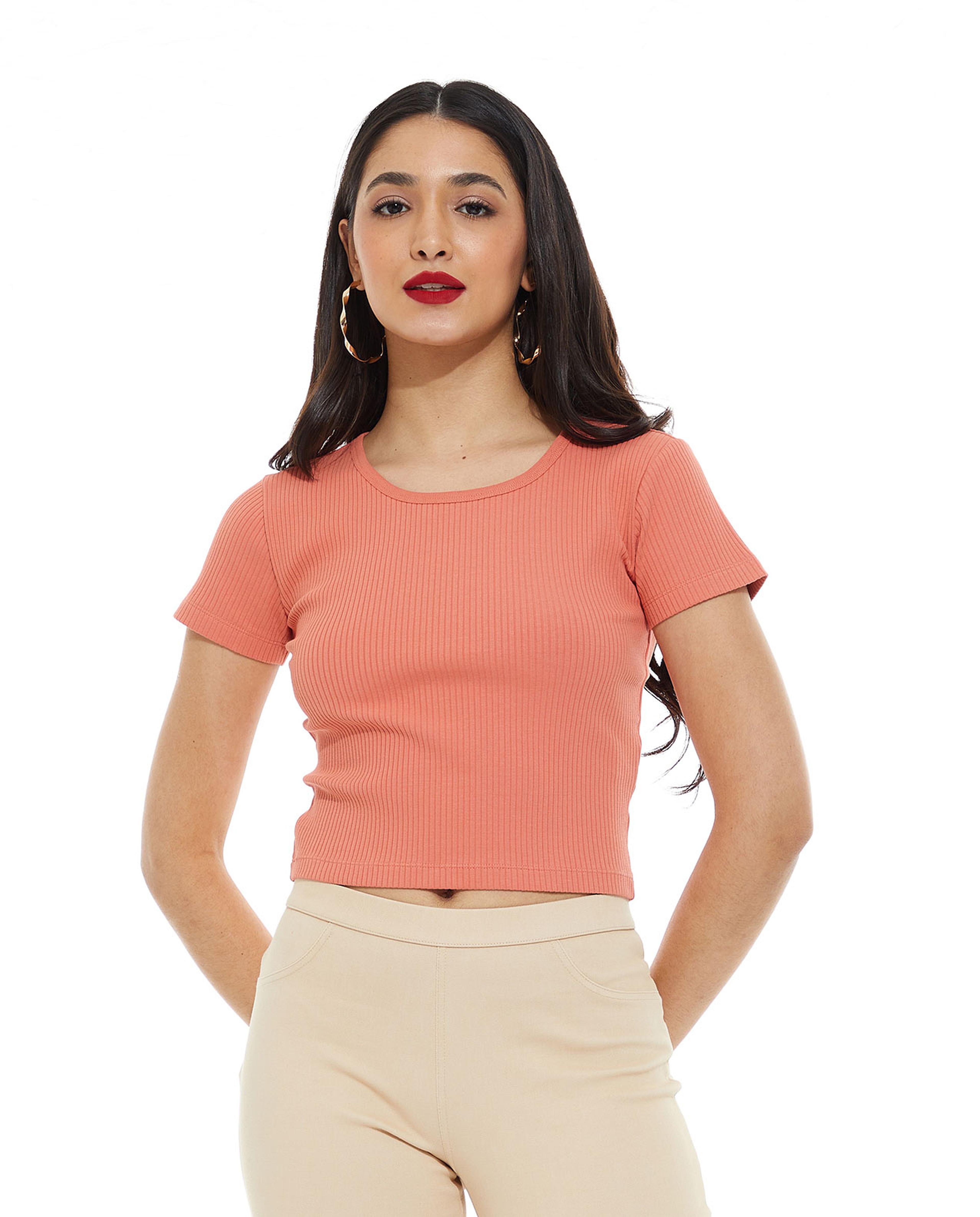 Solid Top with Round Neck and Short Sleeves