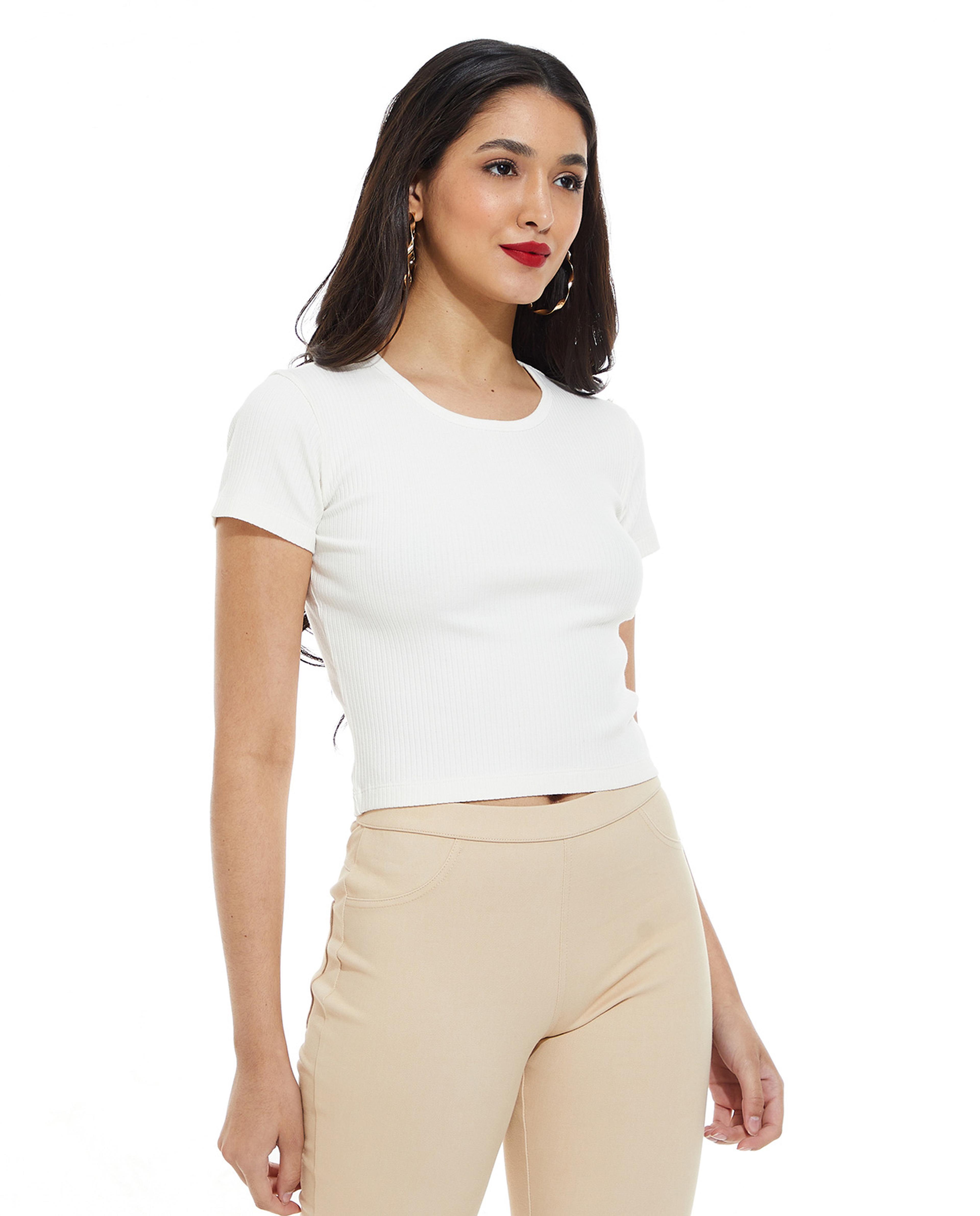 Solid Top with Round Neck and Short Sleeves