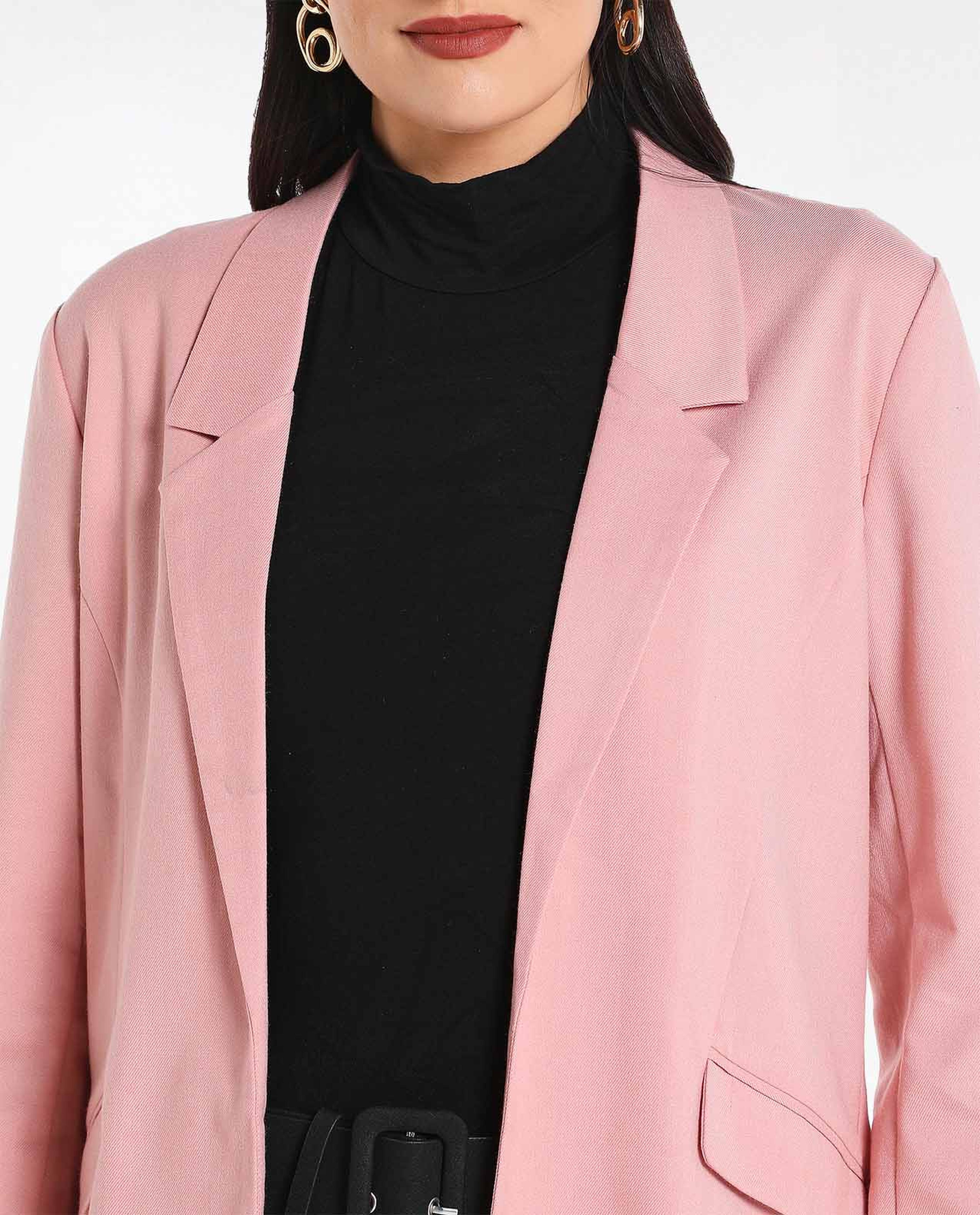 Solid Single Breasted Blazer With Notch Collar And Long Sleeves