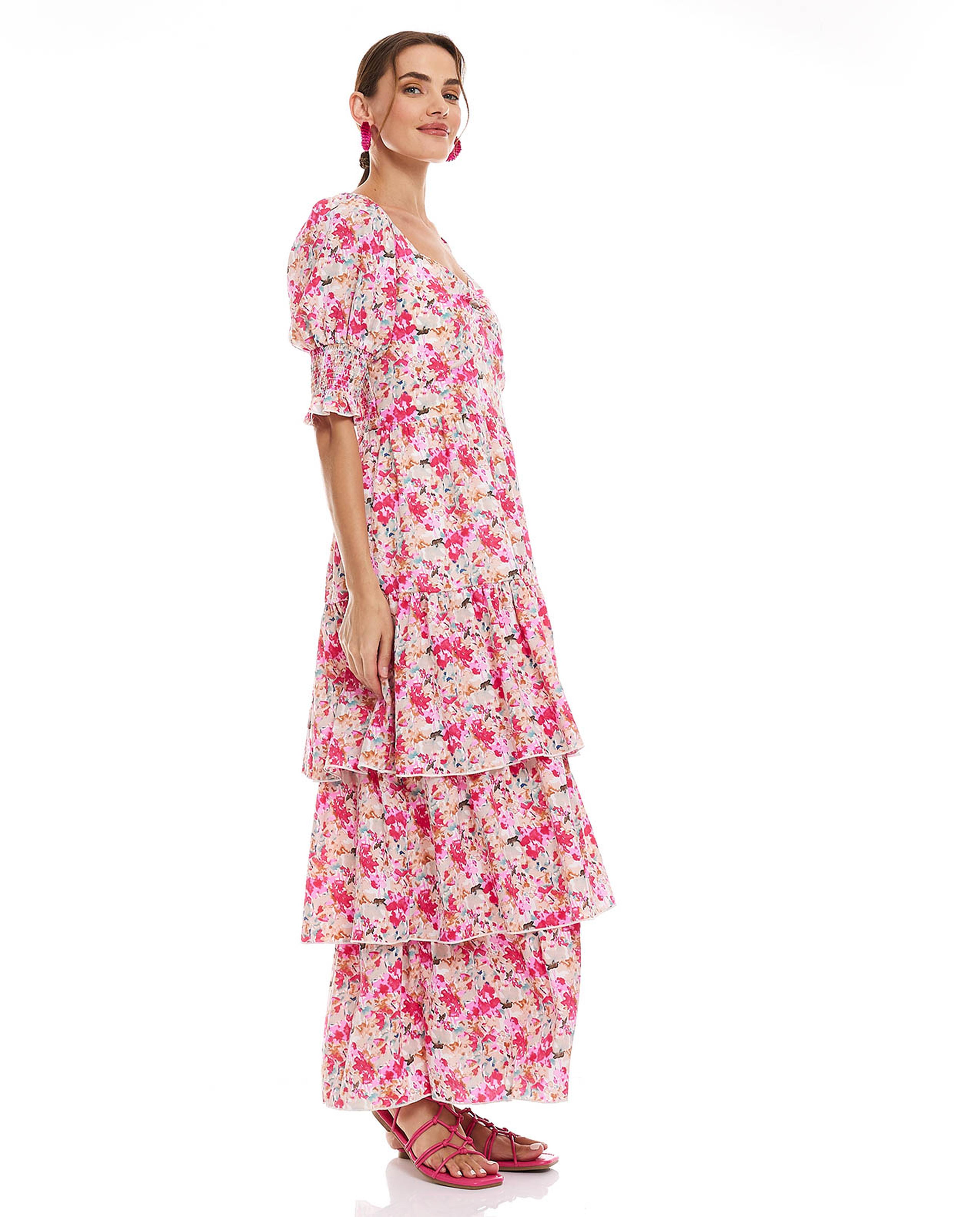 Floral Printed Maxi Dress with Sweetheart Neck and Puff Sleeves