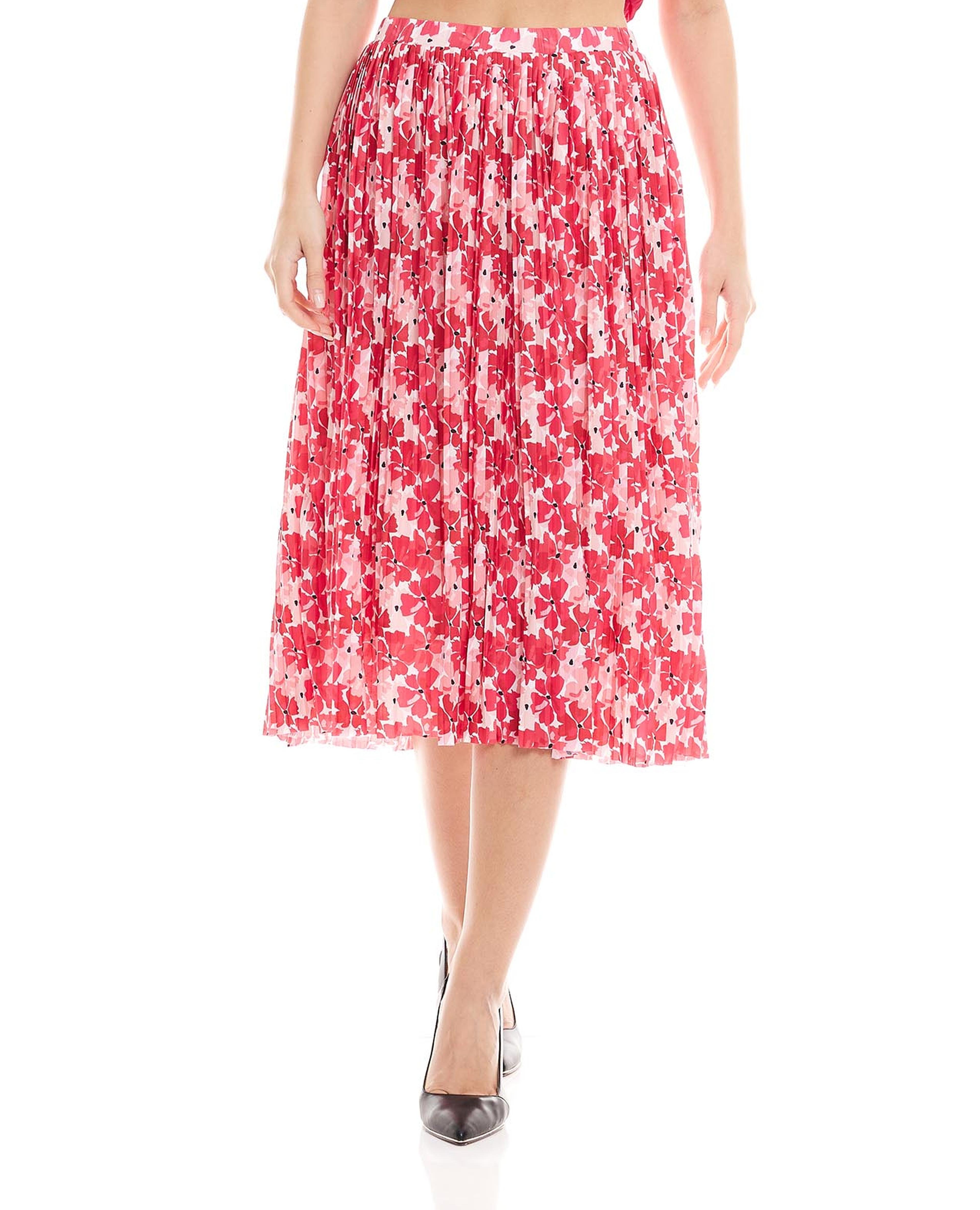 Printed Elastic Waist Midi Skirt