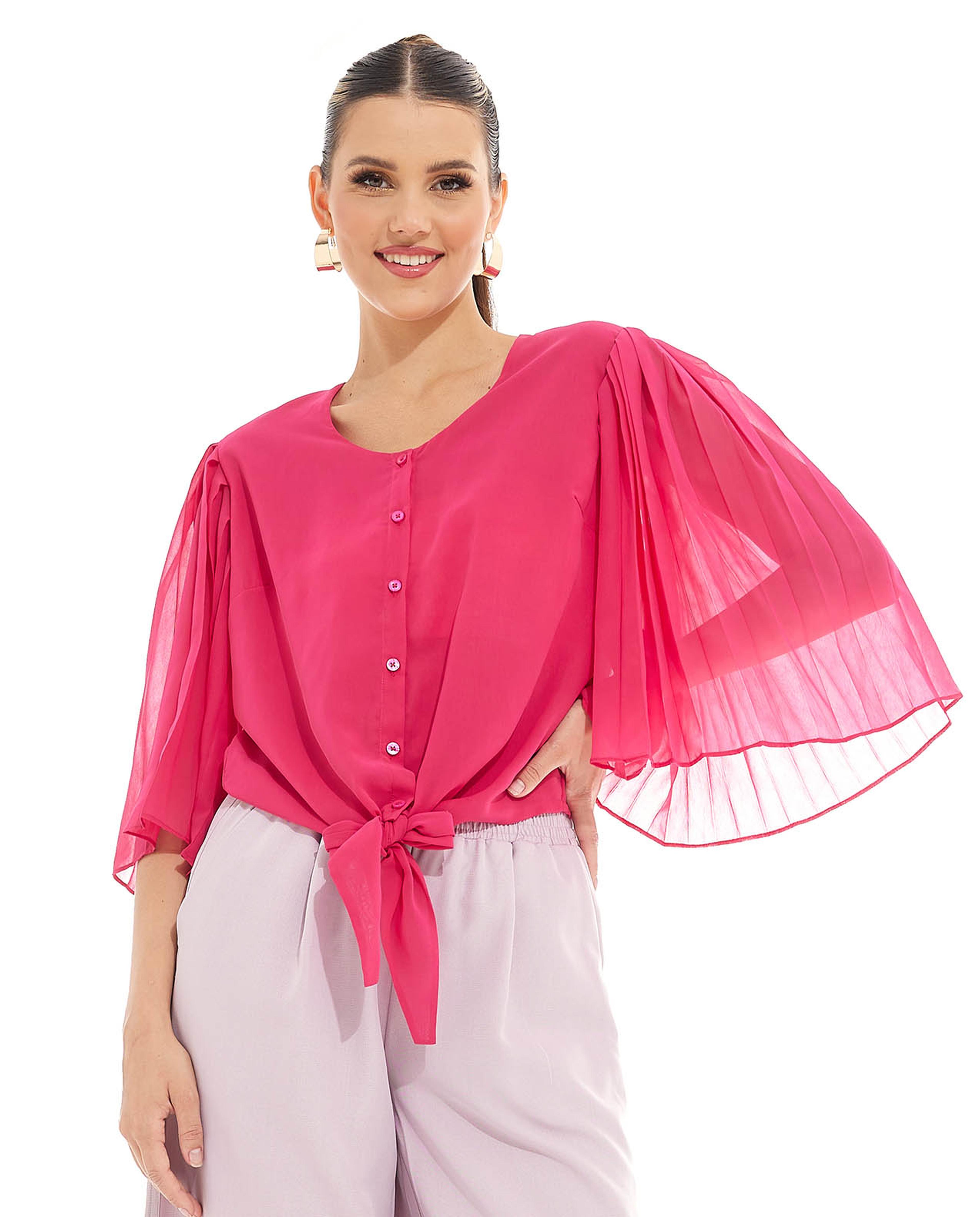 Solid Top with Bell Sleeves and Tie-Up Waist