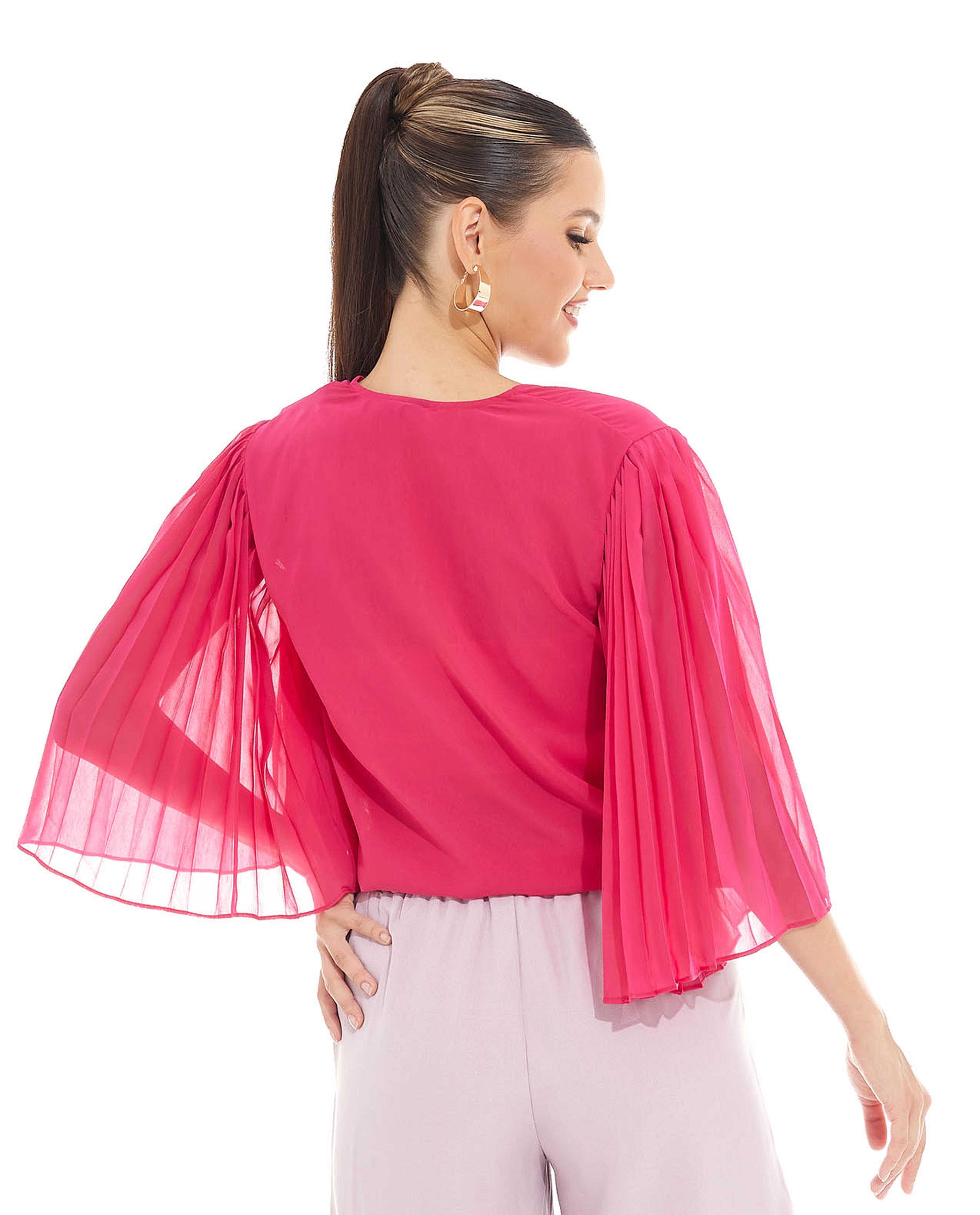 Solid Top with Bell Sleeves and Tie-Up Waist