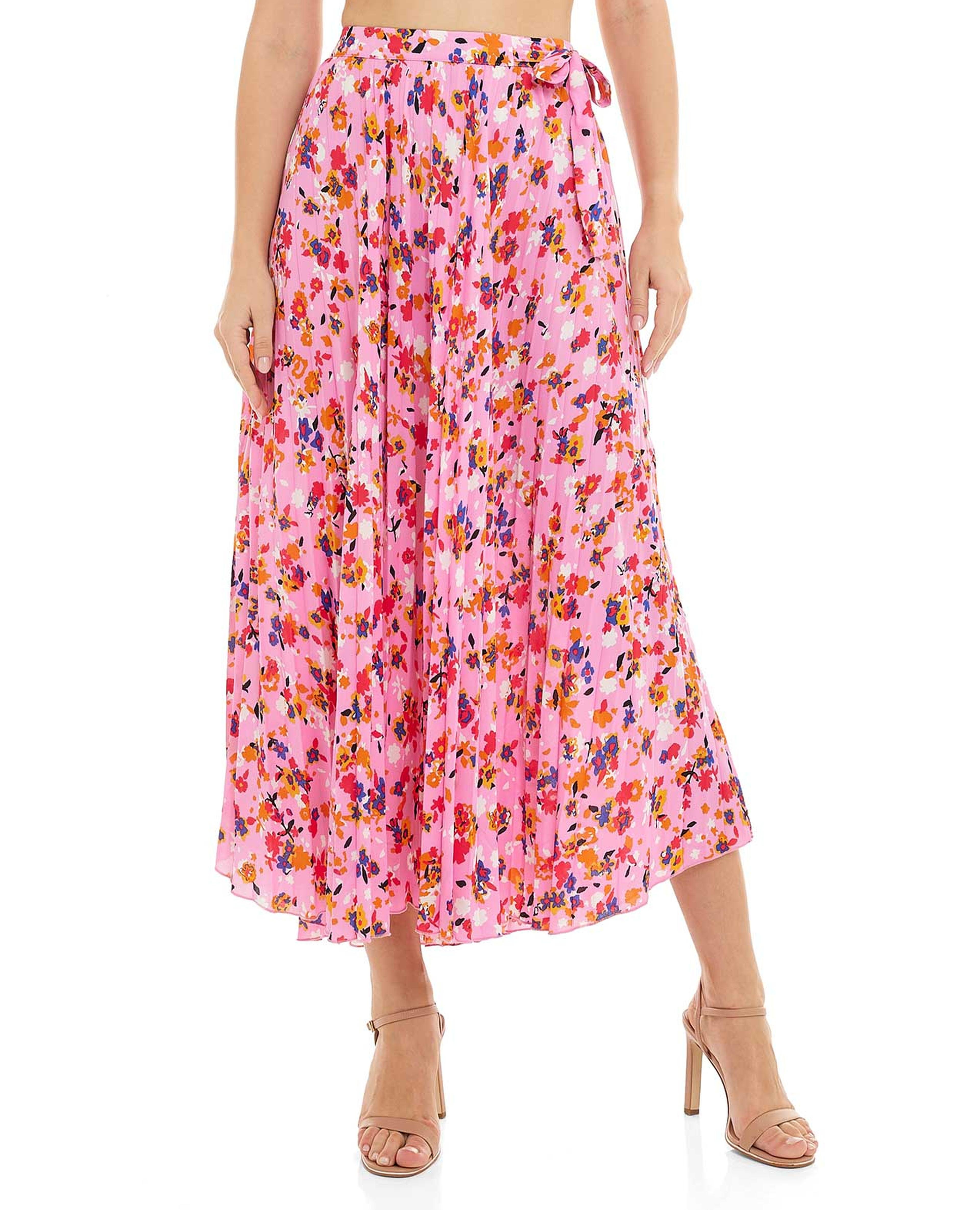 Floral Print Flared Skirt with Elastic Waist