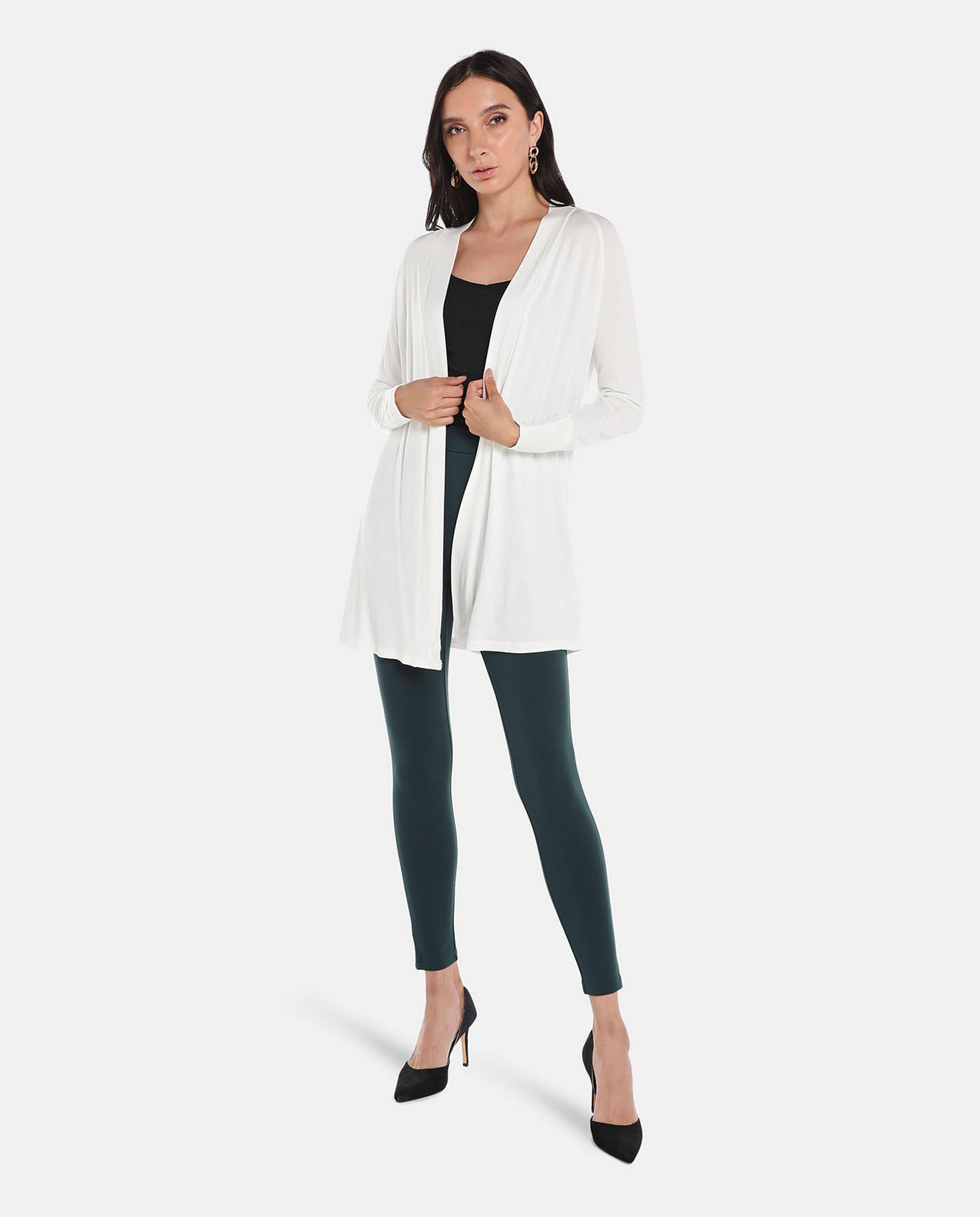 White Solid Casual Cardigan